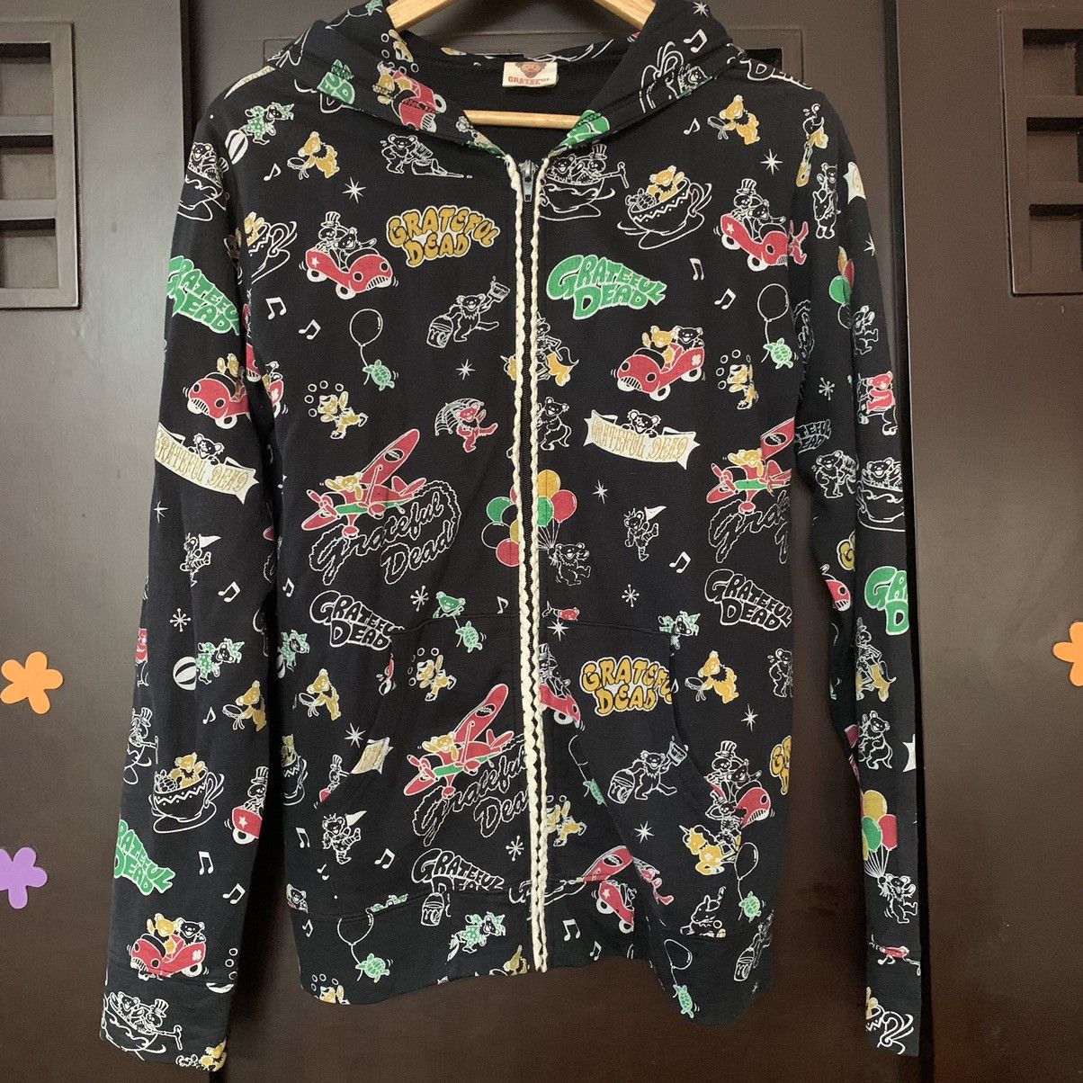 image of Band Tees x Grateful Dead All-Over Print Zip Hoodie in Black, Men's (Size Medium)
