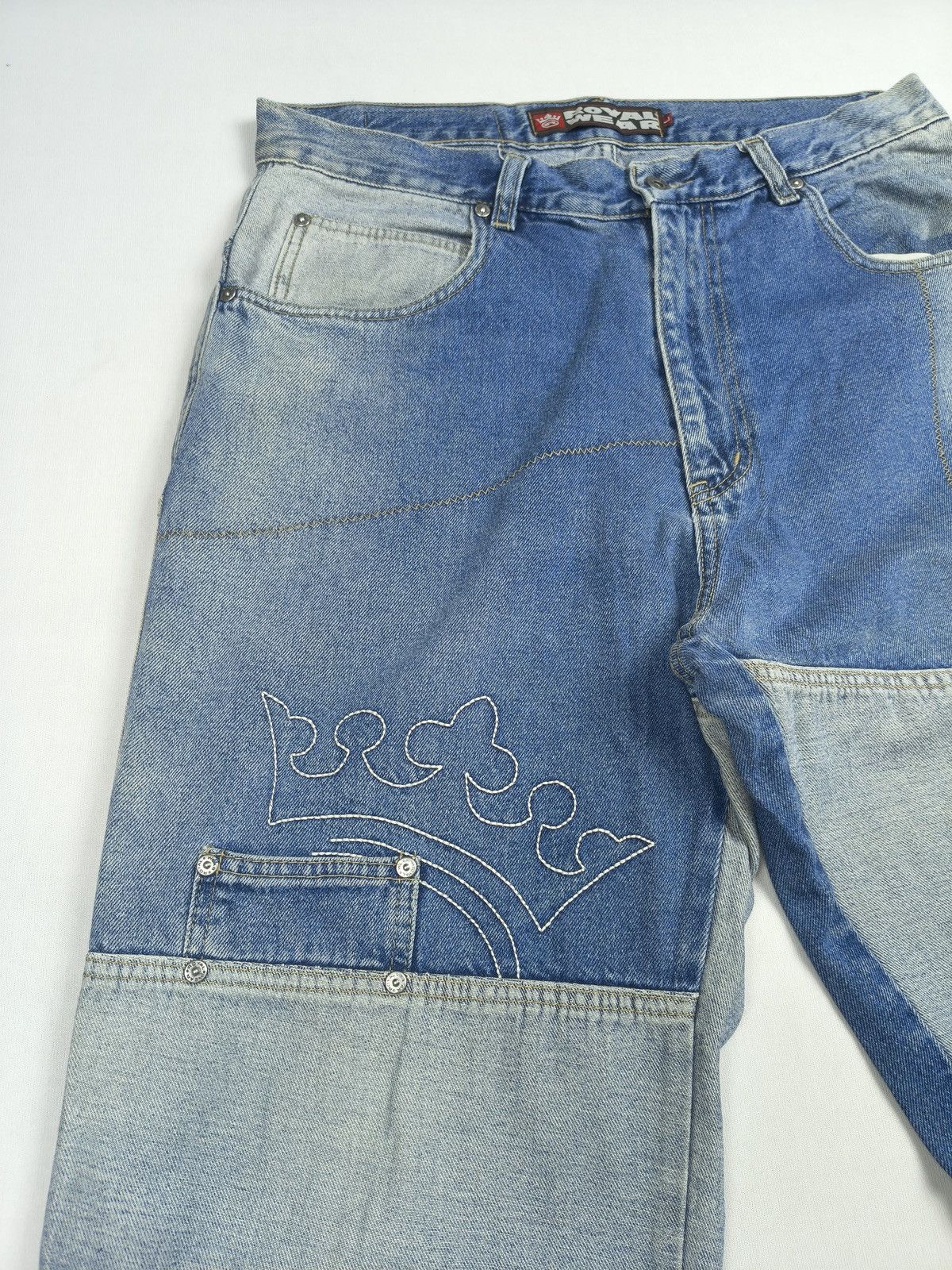 Southpole Royal Wear Patchwork Jeans Crown Logo Y2K Baggy (058) Size US 34 / EU 50 - 4 Thumbnail