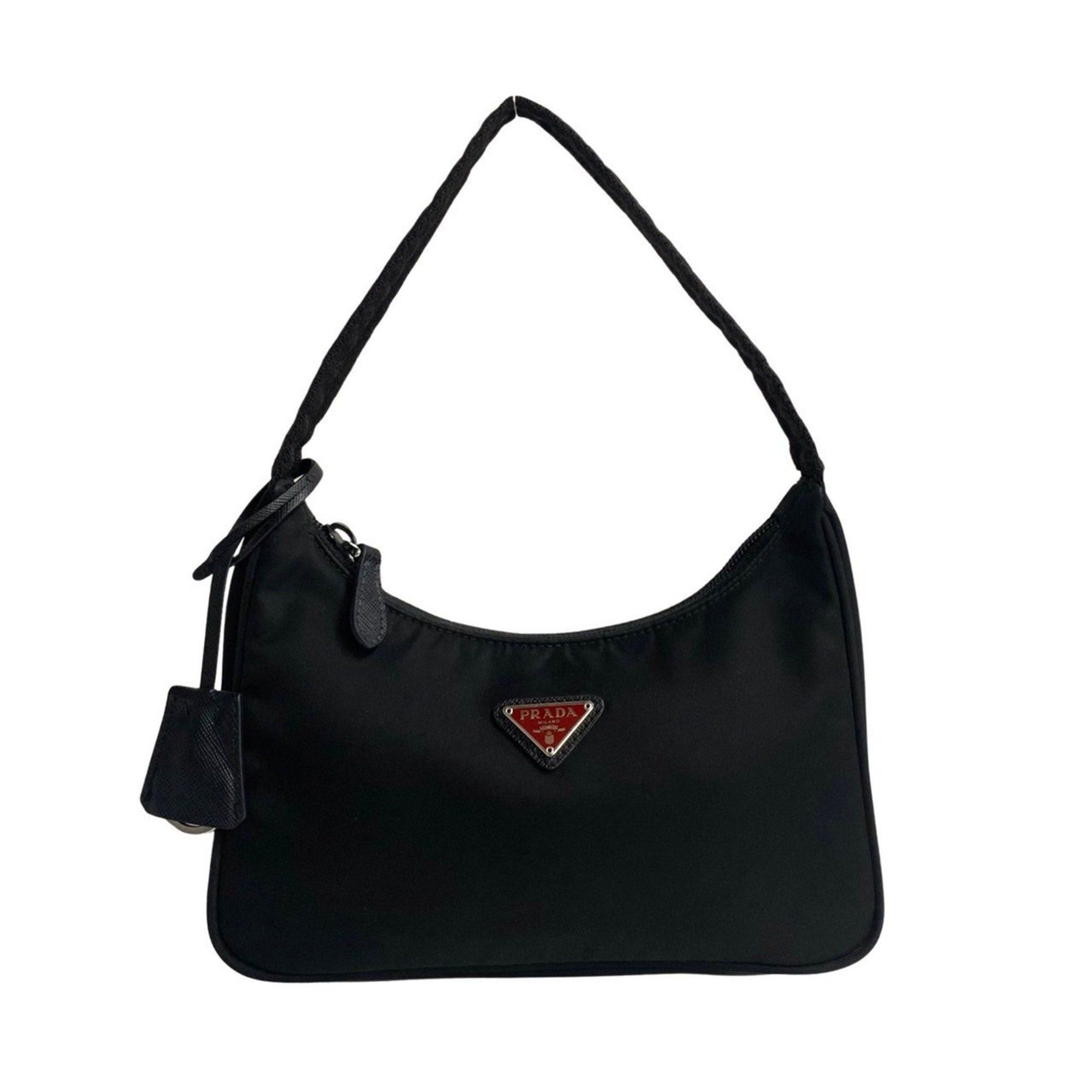 image of Prada Re Edition 2000 Triangular Metal Fittings Nylon Saffiano Leather Handbag Black 82957, Women's