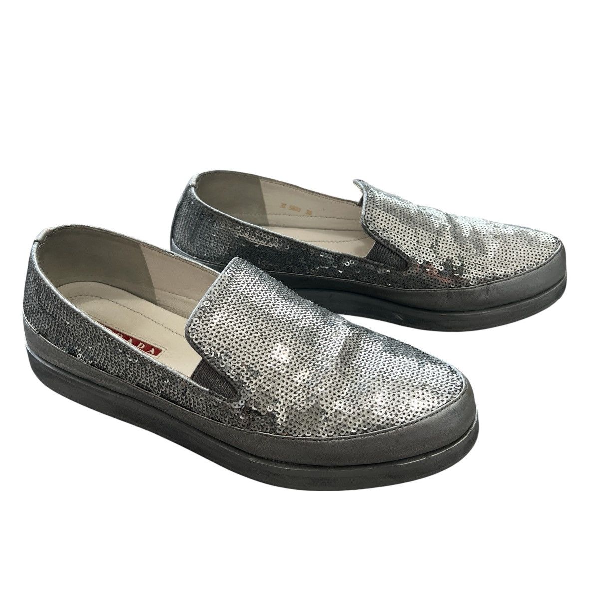 Prada PRADA SPORT “PAILLETTES ALLUMINIO” Silver Sequin Slip-On Size US 6 / IT 36 - 2 Thumbnail