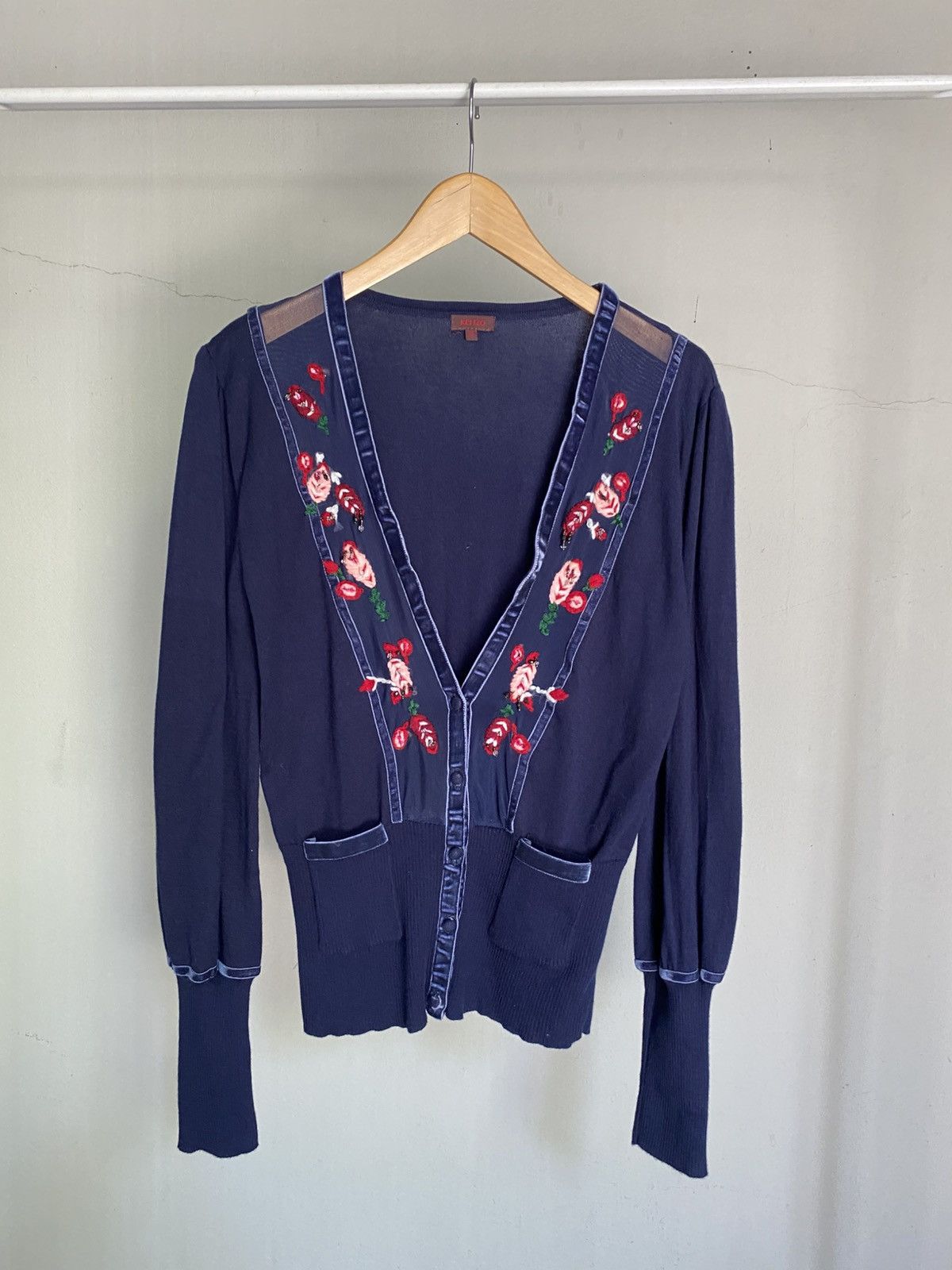Kenzo KENZO Blue V-Neck Cardigan with Embroidered Trim. Size ONE SIZE - 20 Thumbnail