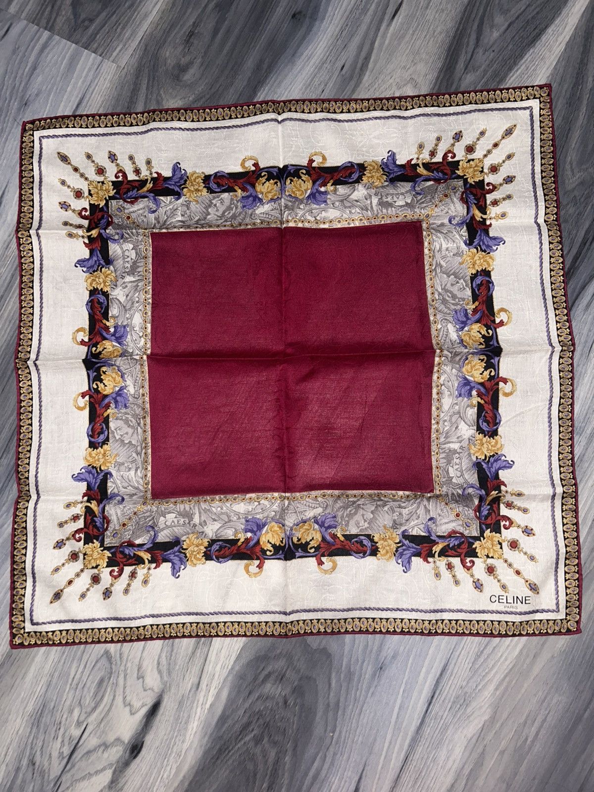 Celine Vintage Celine Maroon Cotton Handkerchief Gold Chain Design Size ONE SIZE - 4 Thumbnail
