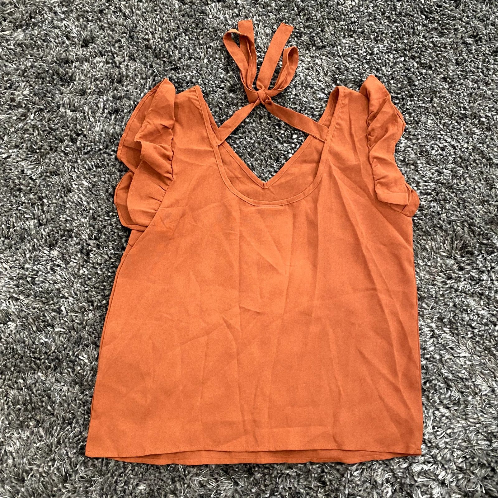Shein Flutter Sleeve Tie Back Blouse in Orange, Size XS Size XS / US 0-2 / IT 36-38 - 2 Thumbnail