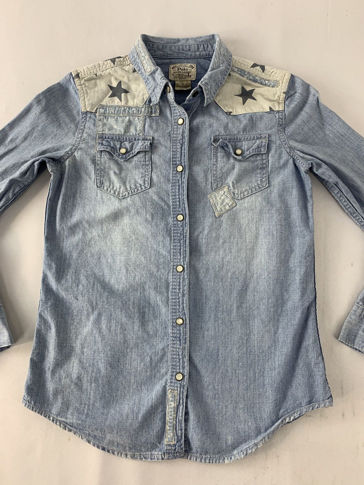 Polo Ralph Lauren Polo by Ralph Lauren Denim Shirt Dungarees Star Design Size L / US 10 / IT 46 - 3 Thumbnail