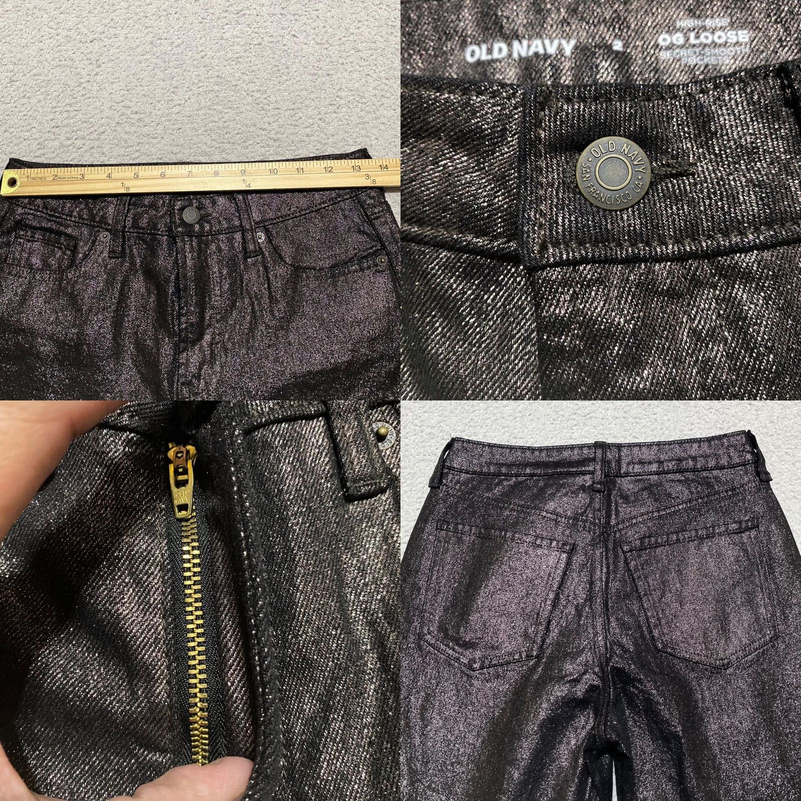 Old Navy VINTAGE Old Navy Jeans Womens 2 Shiny Black Dark Wash High Rise Loose Straight Size 26" / US 2 / IT 38 - 8 Thumbnail