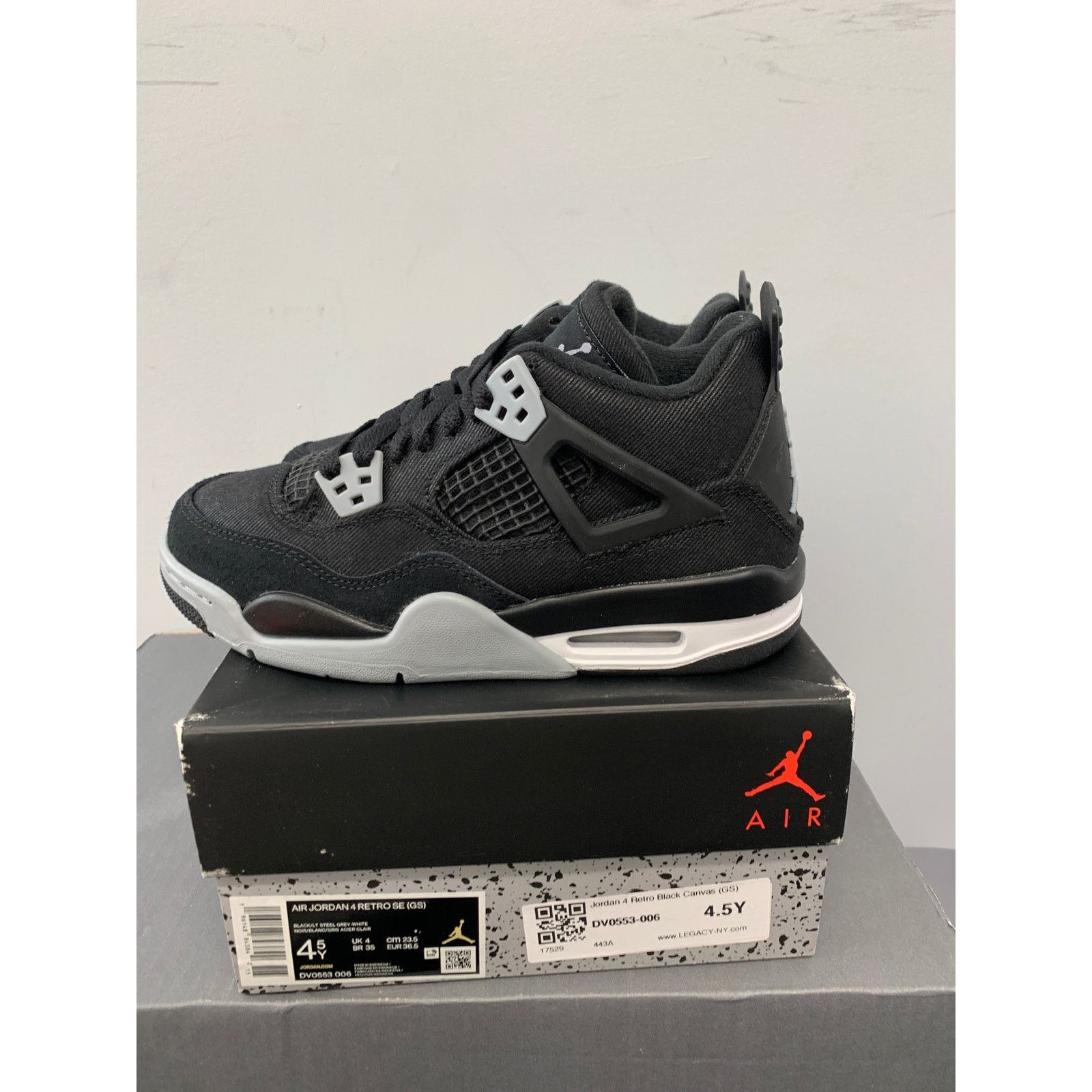 Nike Nike Air Jordan 4 Retro Black Canvas GS Size 4.5Y BRAND NEW Size US 5 / EU 37 - 3 Thumbnail