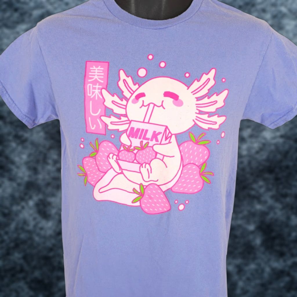 Hot Topic Axolotl Strawberry Milk T Shirt Mens Size Small Purple Kawaii Japanese Size US S / EU 44-46 / 1 - 1 Thumbnail
