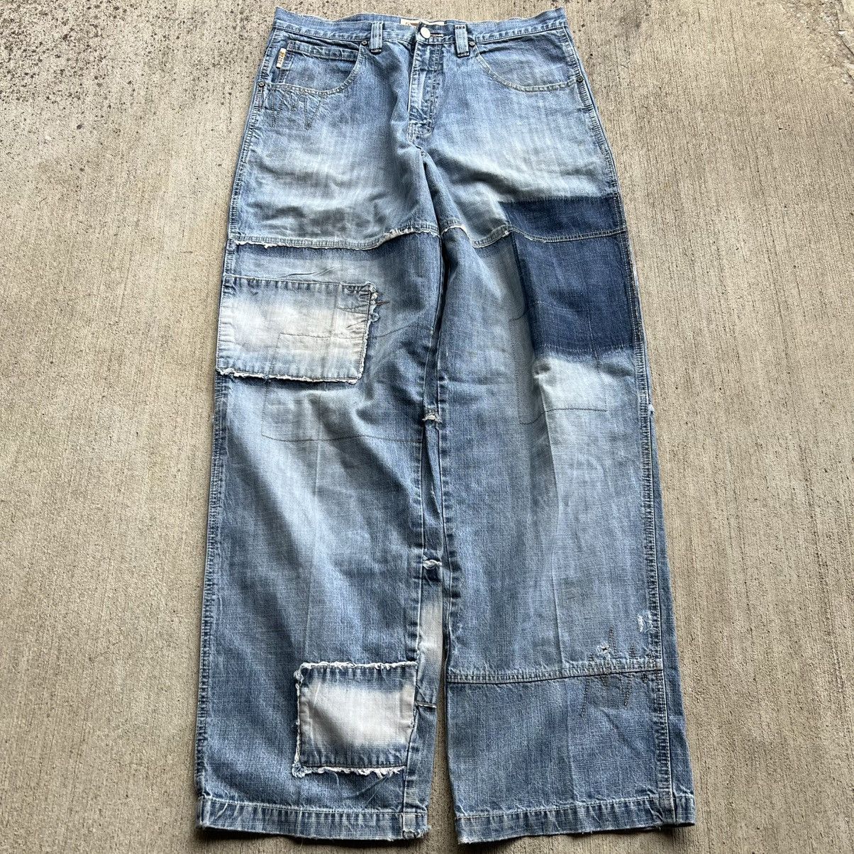 Japanese Brand × Southpole Crazy Vintage 90’s Jnco Style Patches Baggy Blue Jeans USA Size US 34 / EU 50 - 2 Thumbnail