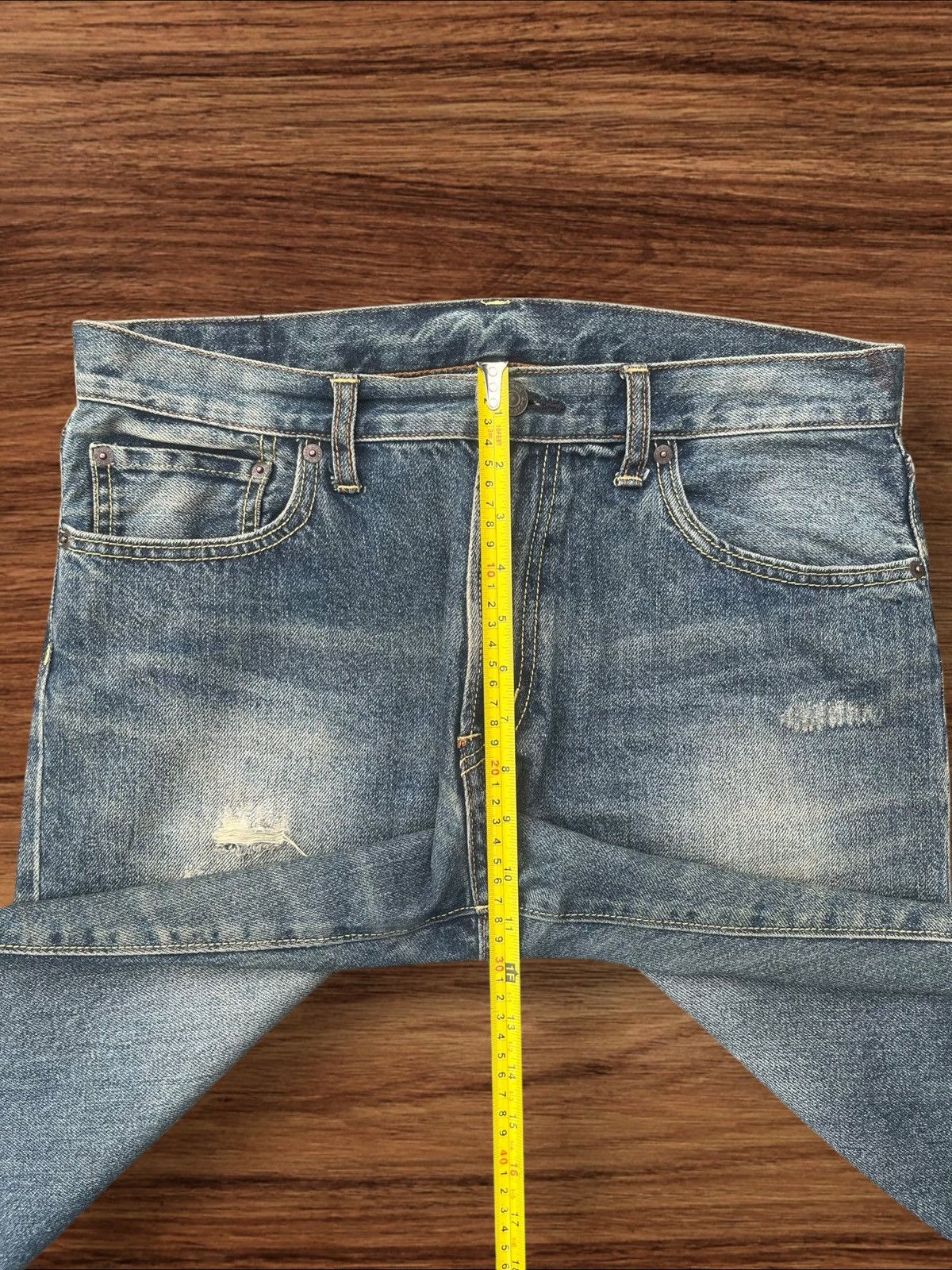 Japanese Brand Vintage Japanese Brand GU Distress Frayed Leg Blue Wash Jean Size US 32 / EU 48 - 12 Thumbnail