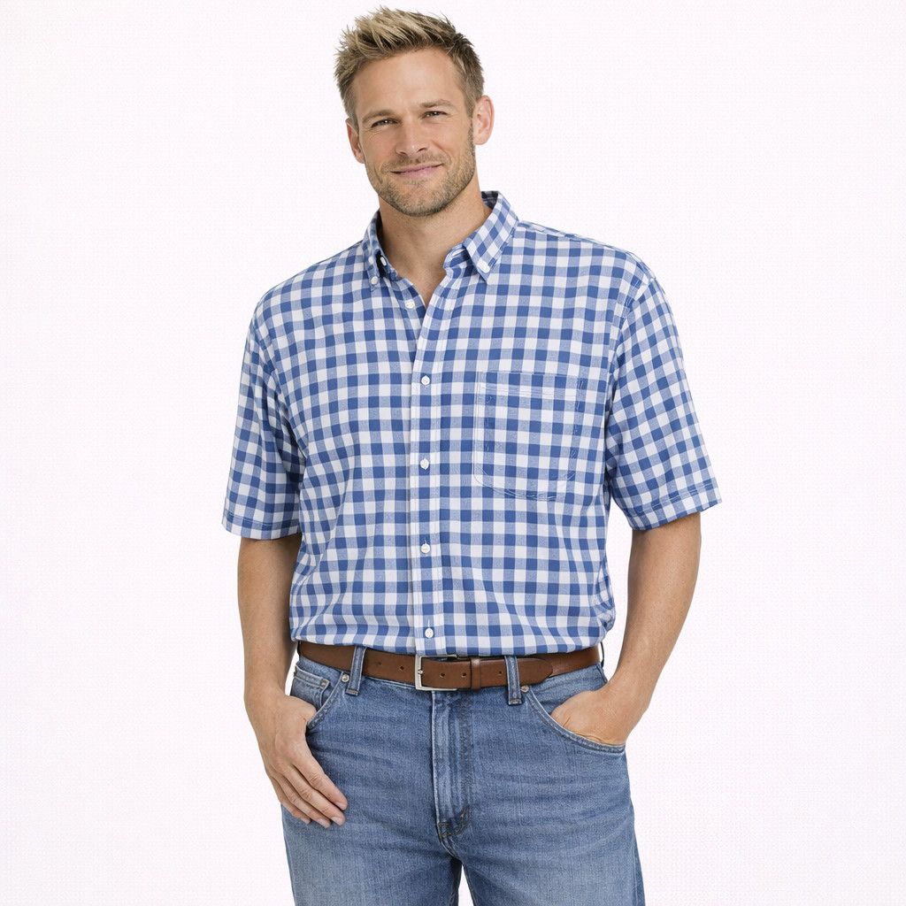 Vacation World Island Gingham Plaid Short Sleeve Collared Shirt Size US XL / EU 56 / 4 - 1 Thumbnail
