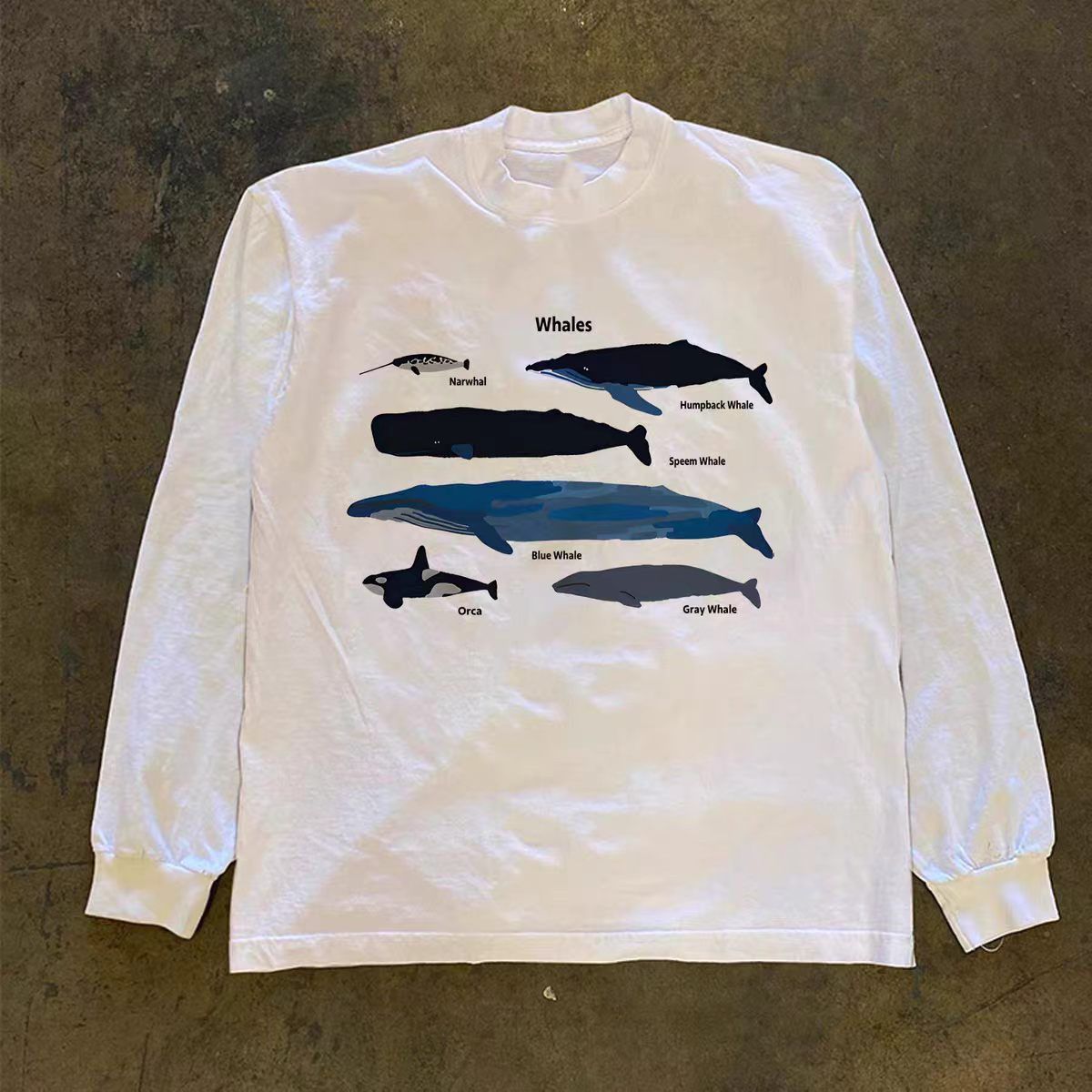 Japanese Brand White washed vintage whale print long-sleeved t-shirt Size US M / EU 48-50 / 2 - 1 Thumbnail