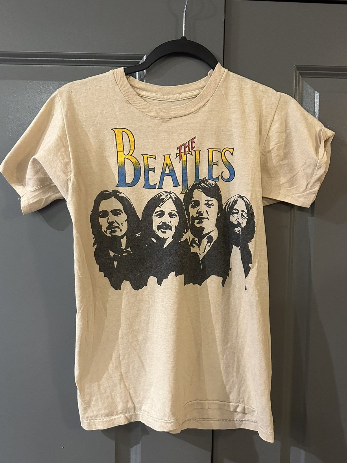 image of Vintage 1970S The Beatles Early Promo Band Tee in Light Tan, Men's (Size Medium)