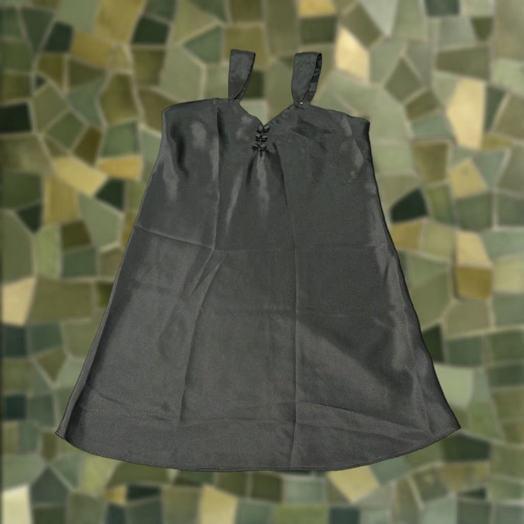 Vintage VINTAGE Erika Taylor Intimates Slip Dress Womens Medium Black Satin Chemise 90s Size M / US 6-8 / IT 42-44 - 1 Thumbnail