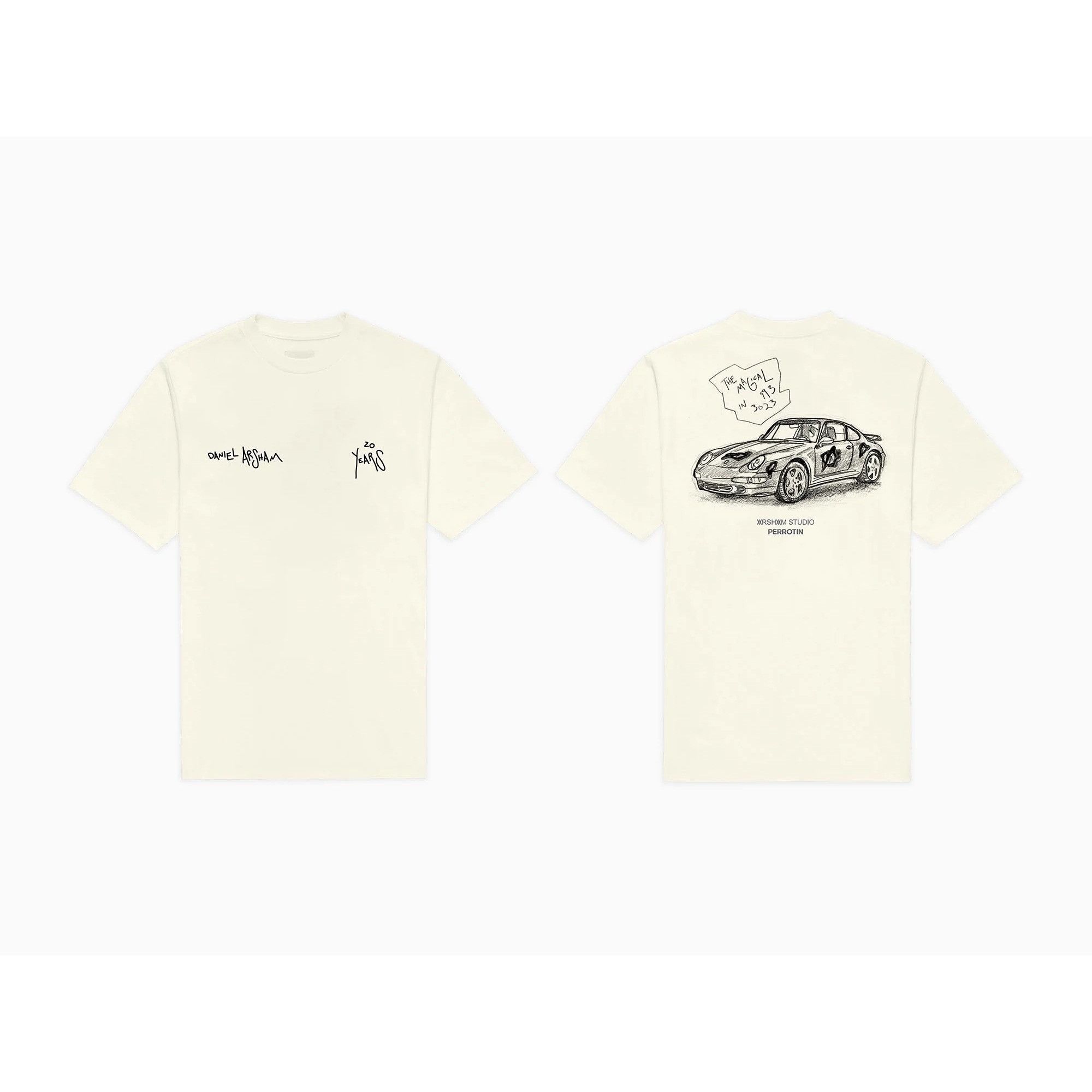 NEW DANIEL ARSHAM x PERROTIN PORSCHE CREAM TEE SZ SMALL