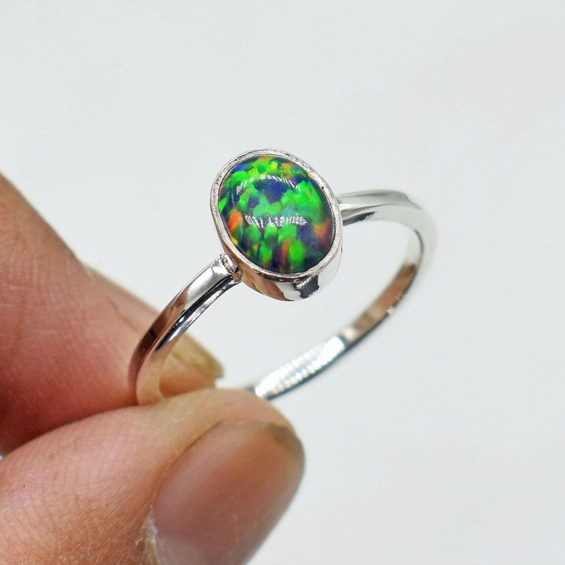 Handmade Multi Fire Opal 925 Silver Ring - Dainty Wedding Jewelry Size ONE SIZE - 1 Thumbnail