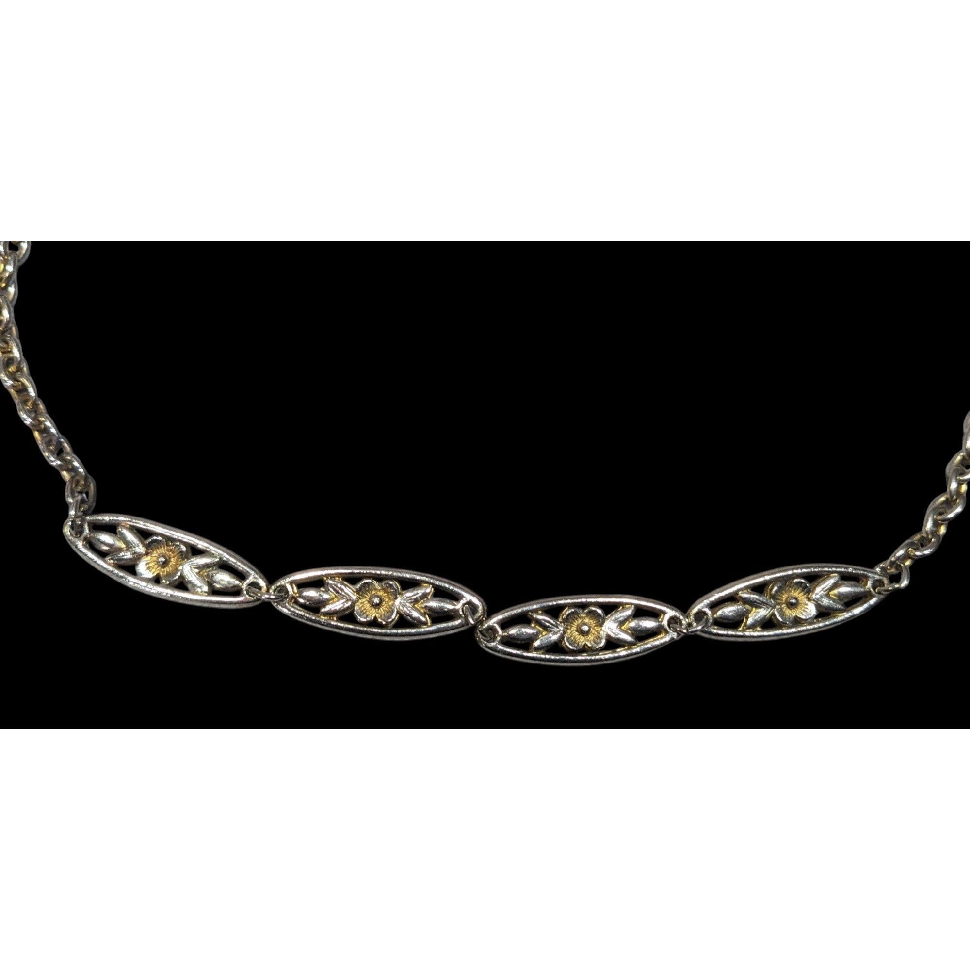 Other Vintage Floral Silver And Gold Tone Necklace Size ONE SIZE - 3 Thumbnail