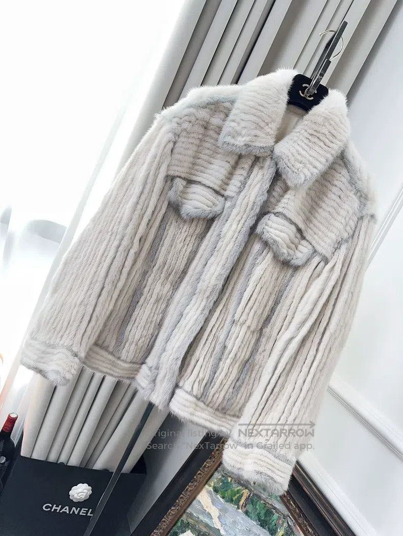 Fendi Fendi Pinkish blue and gray mixed with white fur-trimmed c Size XXS / US 00 / IT 34 - 1 Thumbnail