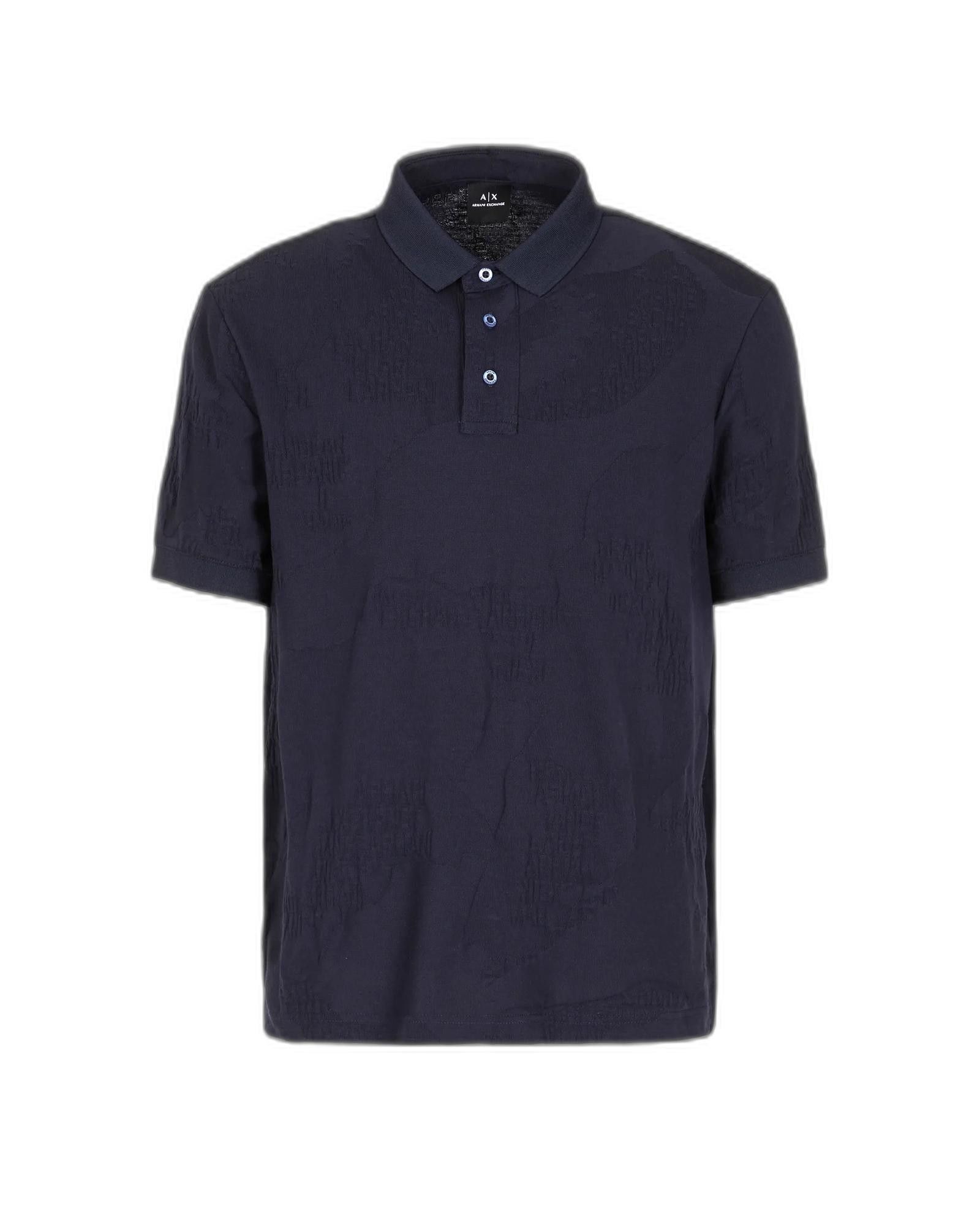 image of Armani Exchange Plain Polo Shirt With Button Fastening in Blue, Men's (Size XL)