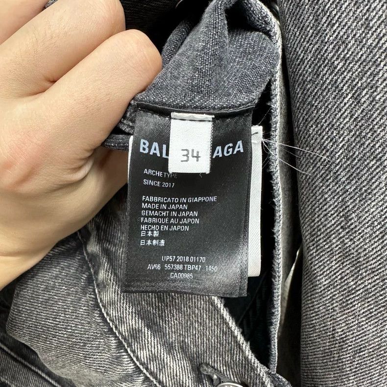 Balenciaga size 34 Red printed Logo washed grey denim jack