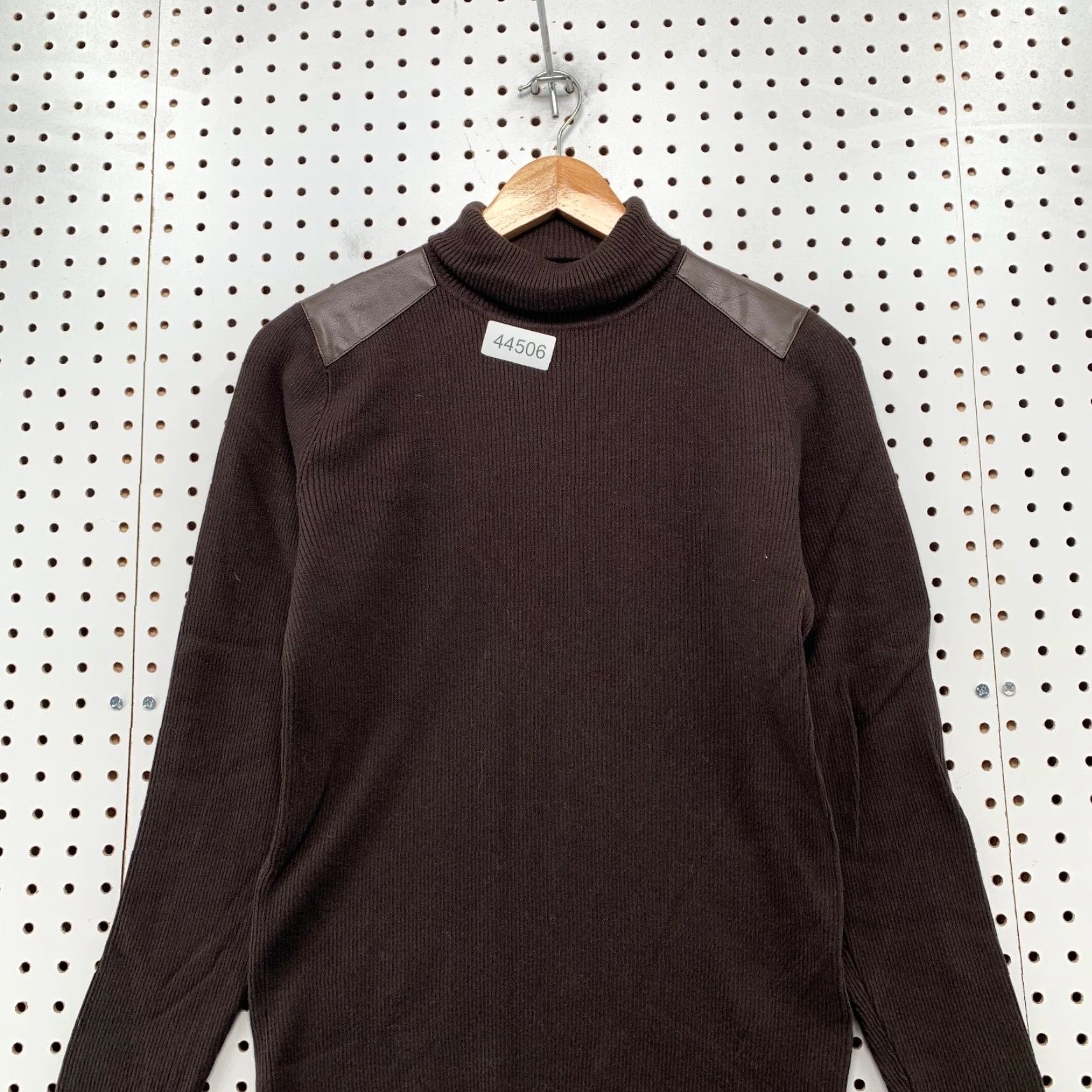 Ralph Lauren Lauren Ralph Lauren Sweater Long Sleeve Turtleneck Brown Faux Leather Elbow Shoulders Ribbed LRL Size L Mens Size US L / EU 52-54 / 3 - 3 Thumbnail