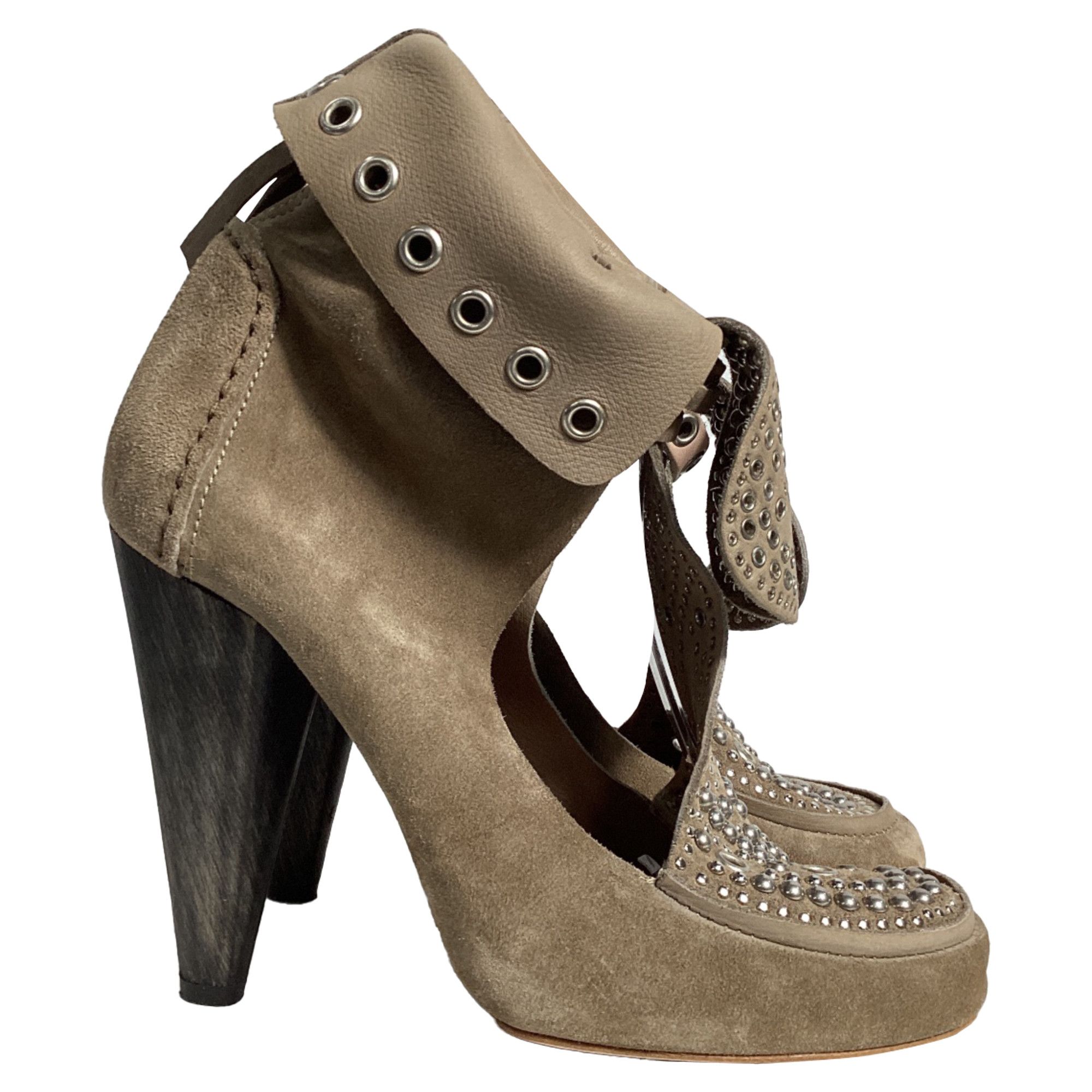 Isabel Marant Isabel Marant Mossa Studded Cut Out Ankle Boots in Brown Su Size US 10 / IT 40 - 1 Thumbnail