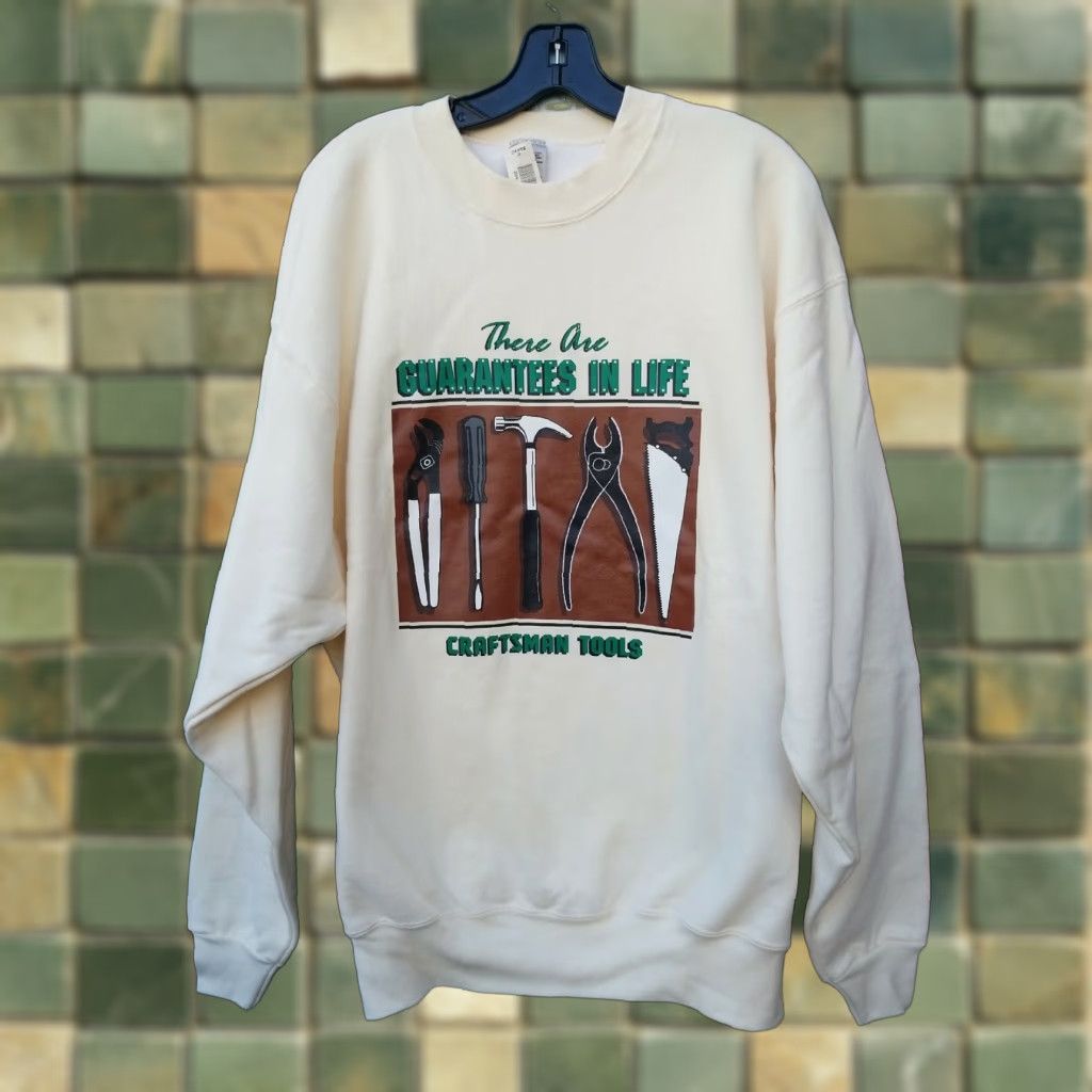 Fruit Of The Loom VTG CRAFTSMAN TOOLS "Guarantees" Crew Neck Sweatshirt Size XL USA MADE Sweatshirt Men XL Ivory/cream Crew Neck USA Mens Size US XL / EU 56 / 4 - 1 Thumbnail