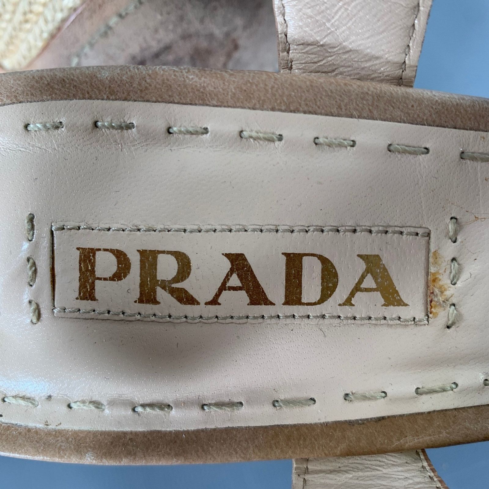 Prada PRADA Size 11 Beige Taupe Leather Woven Espadrille Sandals Size US 11 / IT 41 - 7 Thumbnail