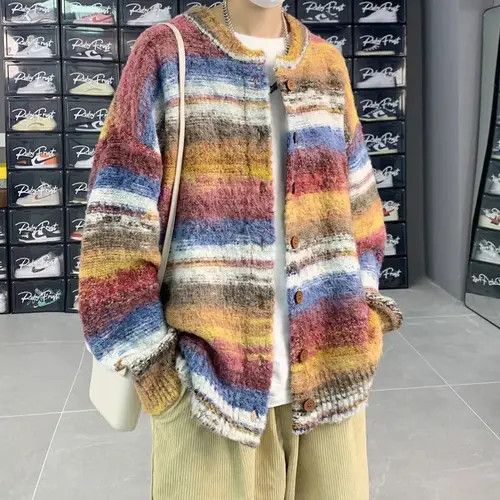 Other Striped Knit Orange Cardigan Sweater Size US L / EU 52-54 / 3 - 1 Thumbnail