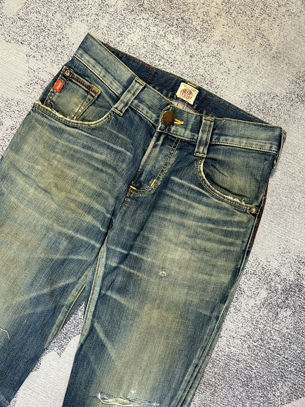 Edwin 2000s Flare Edwin Blue Trip Mud Wash Buckle Back Denim Jeans Size US 29 - 3 Thumbnail