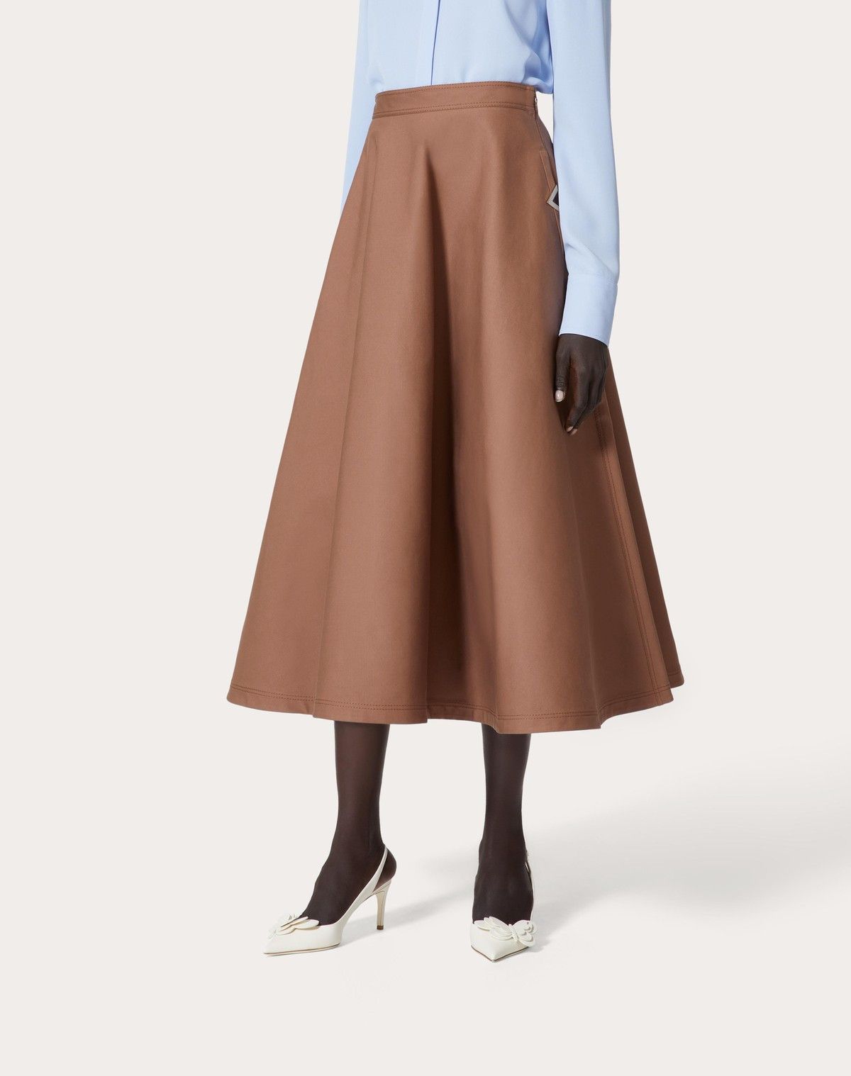 Valentino o1s1wg110525 Stretch Cotton Canvas Midi Skirt in Brown Size 28" / US 6 / IT 42 - 4 Thumbnail