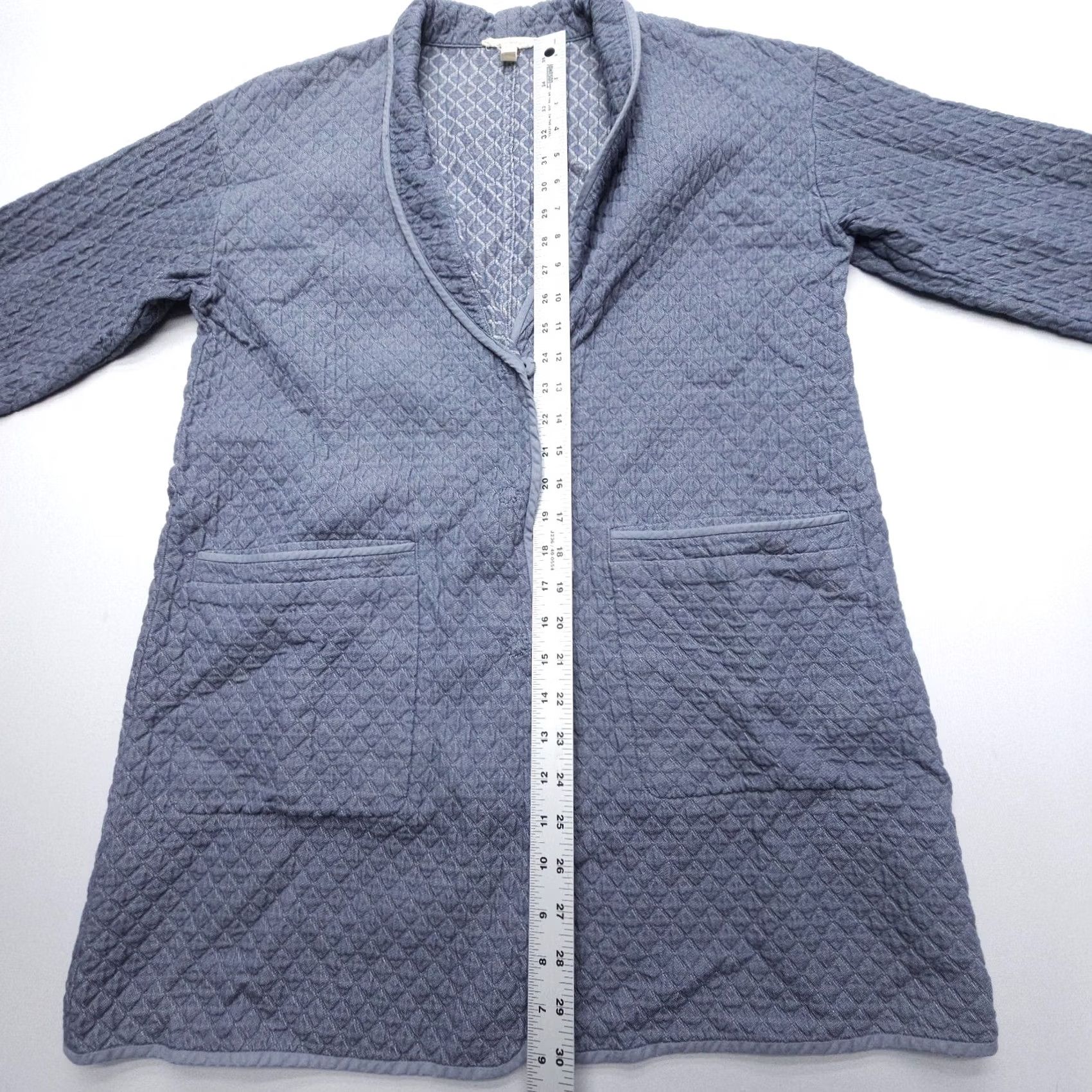 Eileen Fisher Eileen Fisher Quilted Kimono Jacket Small Cotton Pockets Shacket Geometric Knit 3/4 Sleeve Snap Front Blue Womens Vintage No Ladies Mens Size S / US 4 / IT 40 - 7 Thumbnail