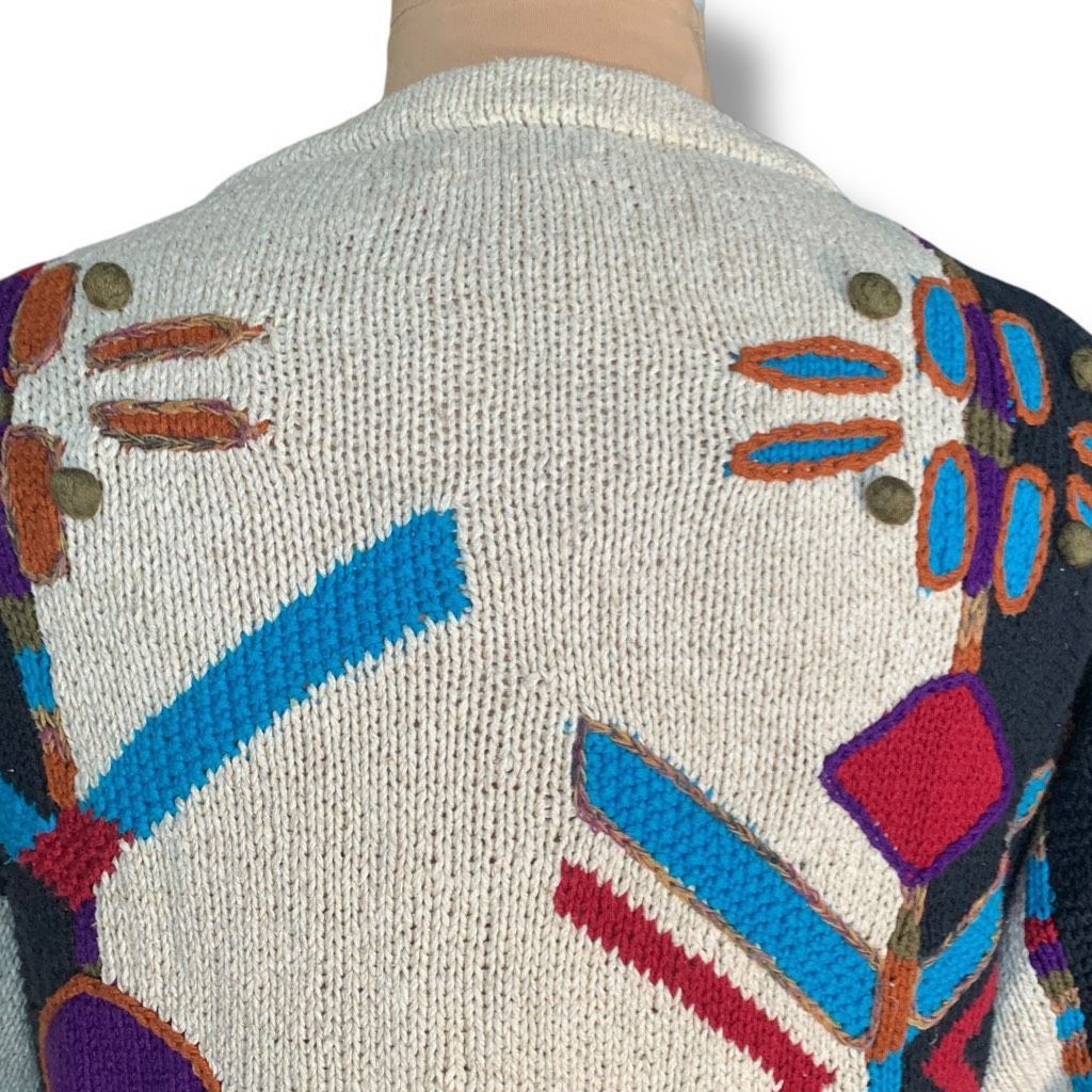 Vintage Vintage 90s Abstract Knit Sweater Oatmeal Bold Graphic Overs Size US S / EU 44-46 / 1 - 6 Thumbnail