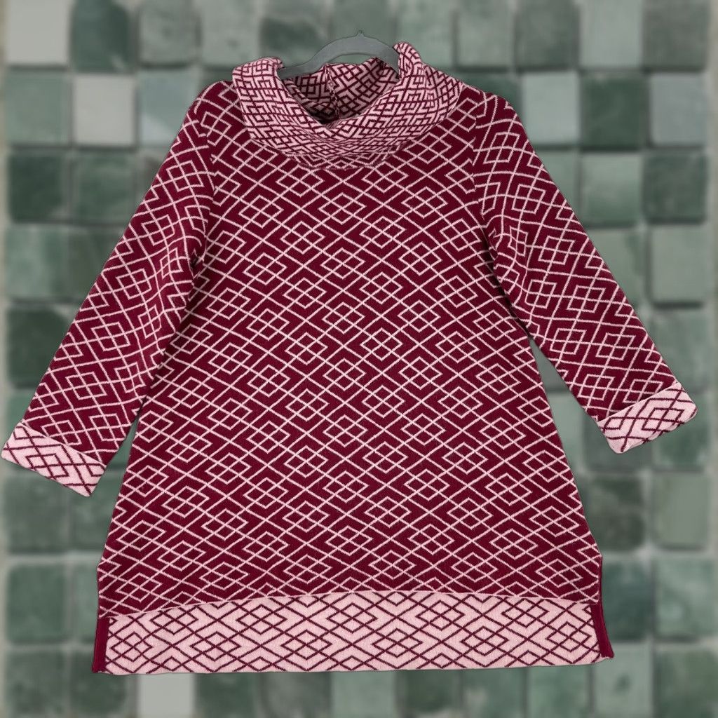 Anthropologie Anthropologie Sweater Women Medium Red Galena Cowl Neck Long Sleeve Geometric Bohemian Knit Pullover AVS Size M / US 6-8 / IT 42-44 - 1 Thumbnail