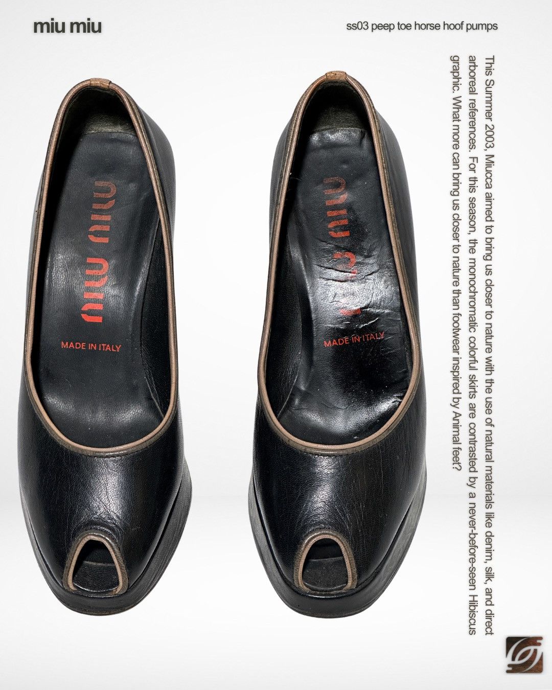 Miu Miu SS03 Peep Toe Horse Hoof Pumps Size US 5 / IT 35 - 2 Thumbnail