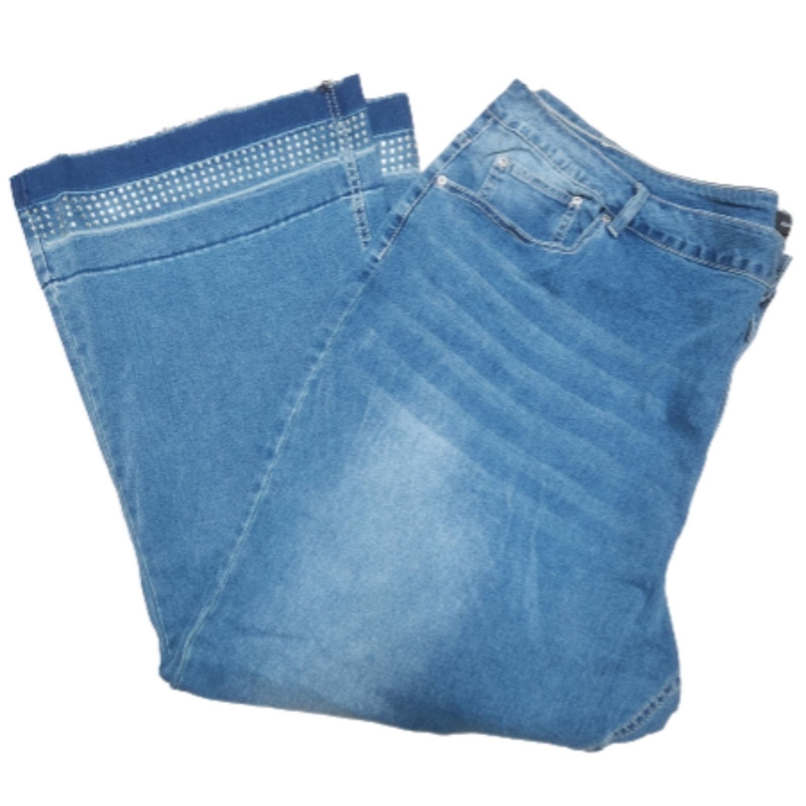 Other Medium Wash ☆ Rhinestone Trimmed ☆ Wide Leg Jeans 30w ☆ NWT Size 30" / US 8 / IT 44 - 2 Thumbnail