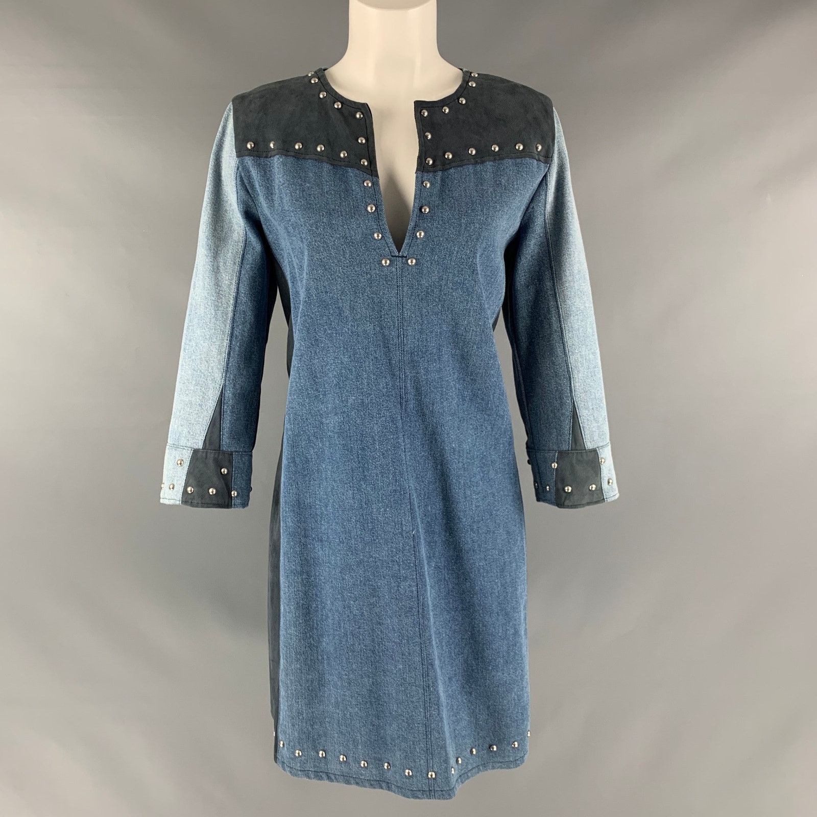 Other M.I.H JEANS Size S Blue Grey Cotton Studded V-Neck Dress Size S / US 4 / IT 40 - 1 Thumbnail