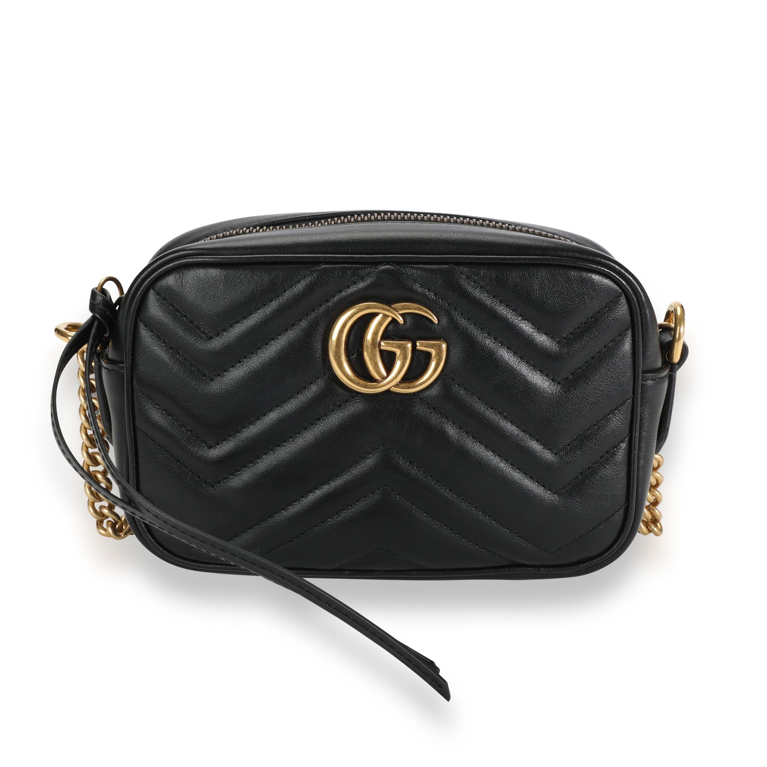 image of Gucci Black Matelassé Leather Small GG Marmont Shoulder Bag, Women's