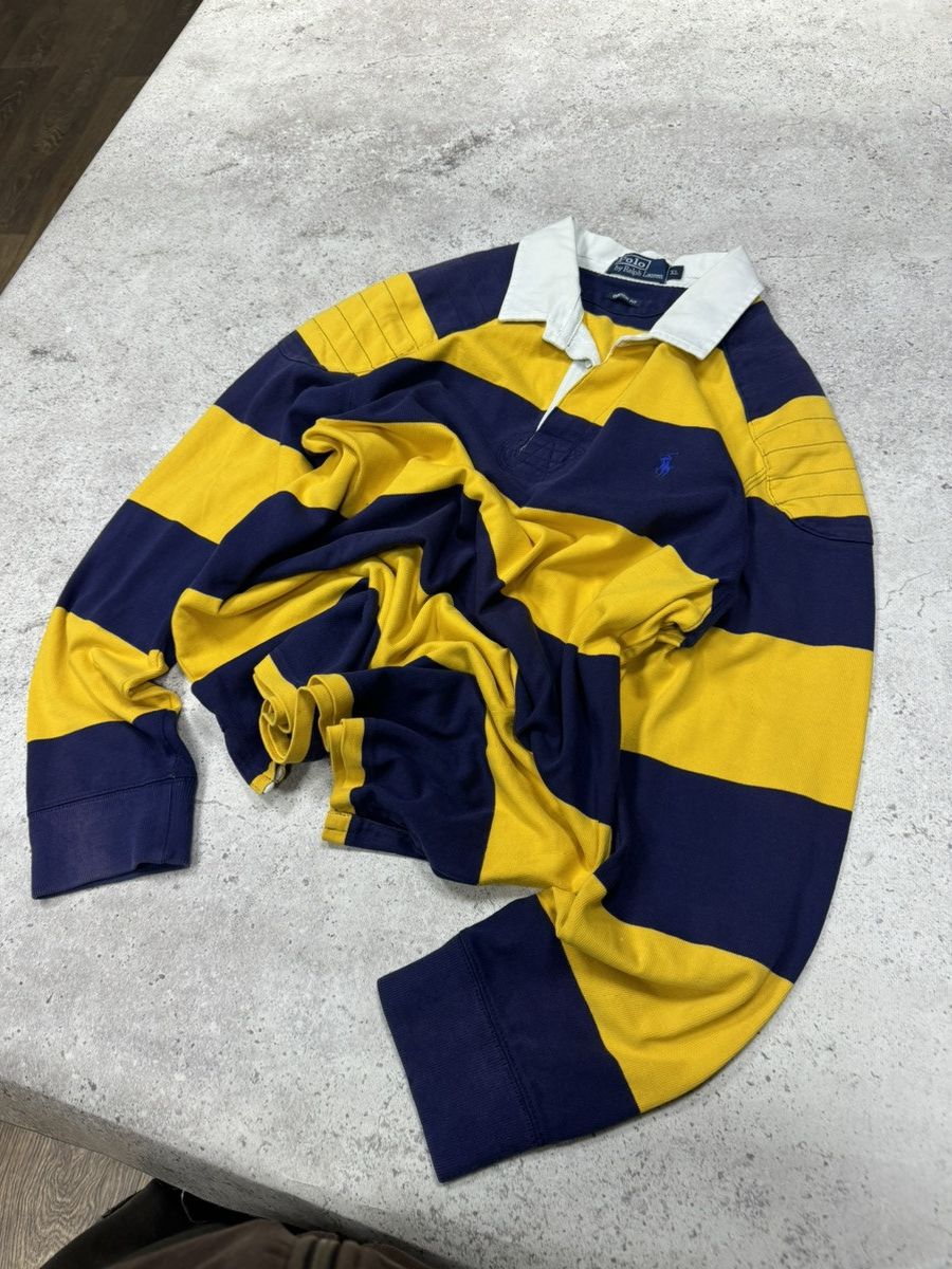 Polo Ralph Lauren × Ralph Lauren × Vintage VNT Ralph Lauren Polo Stoned Cotton Rugby Longsleeve Striped Size US L / EU 52-54 / 3 - 4 Thumbnail