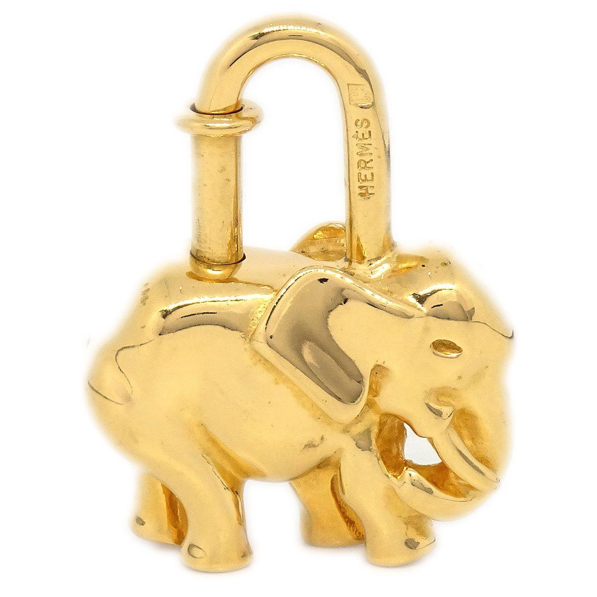 image of Hermes 1988 Limited Elephant Cadena Lock Bag Charm Gold Small Good 92592 in Black, Women's