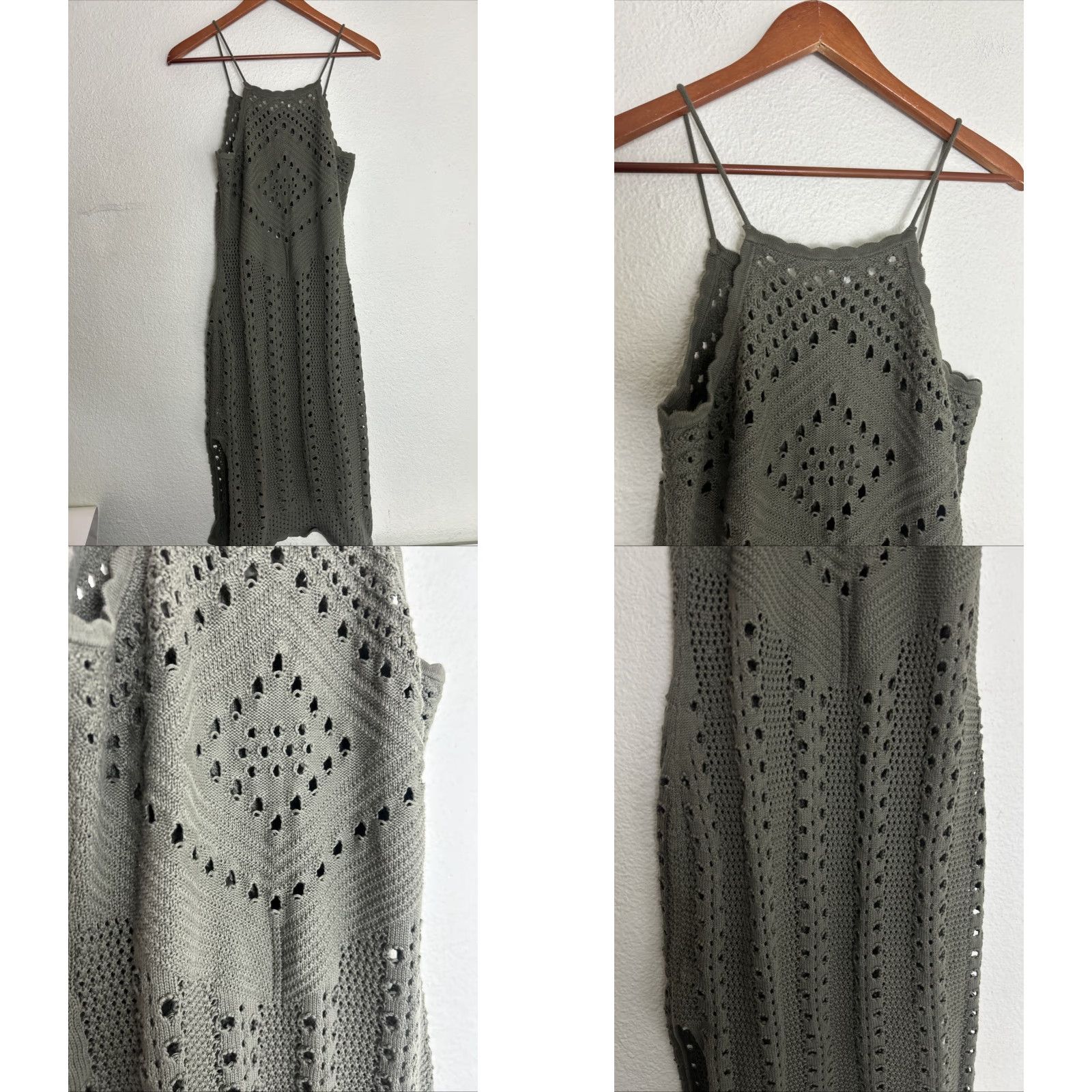Vintage Aerie Dress Knit Olive Green Cotton Spaghetti Strap Long Womens M Size M / US 6-8 / IT 42-44 - 9 Thumbnail
