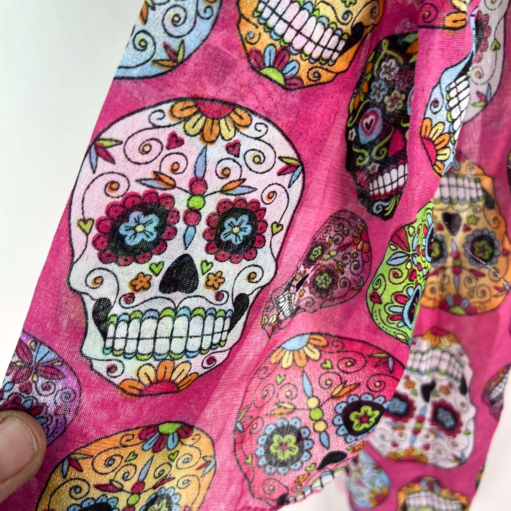 Pinko VINTAGE New Womens Halloween Floral Print Skeleton Pink Rectangle Scarf Size 11"X60" Size ONE SIZE - 2 Thumbnail
