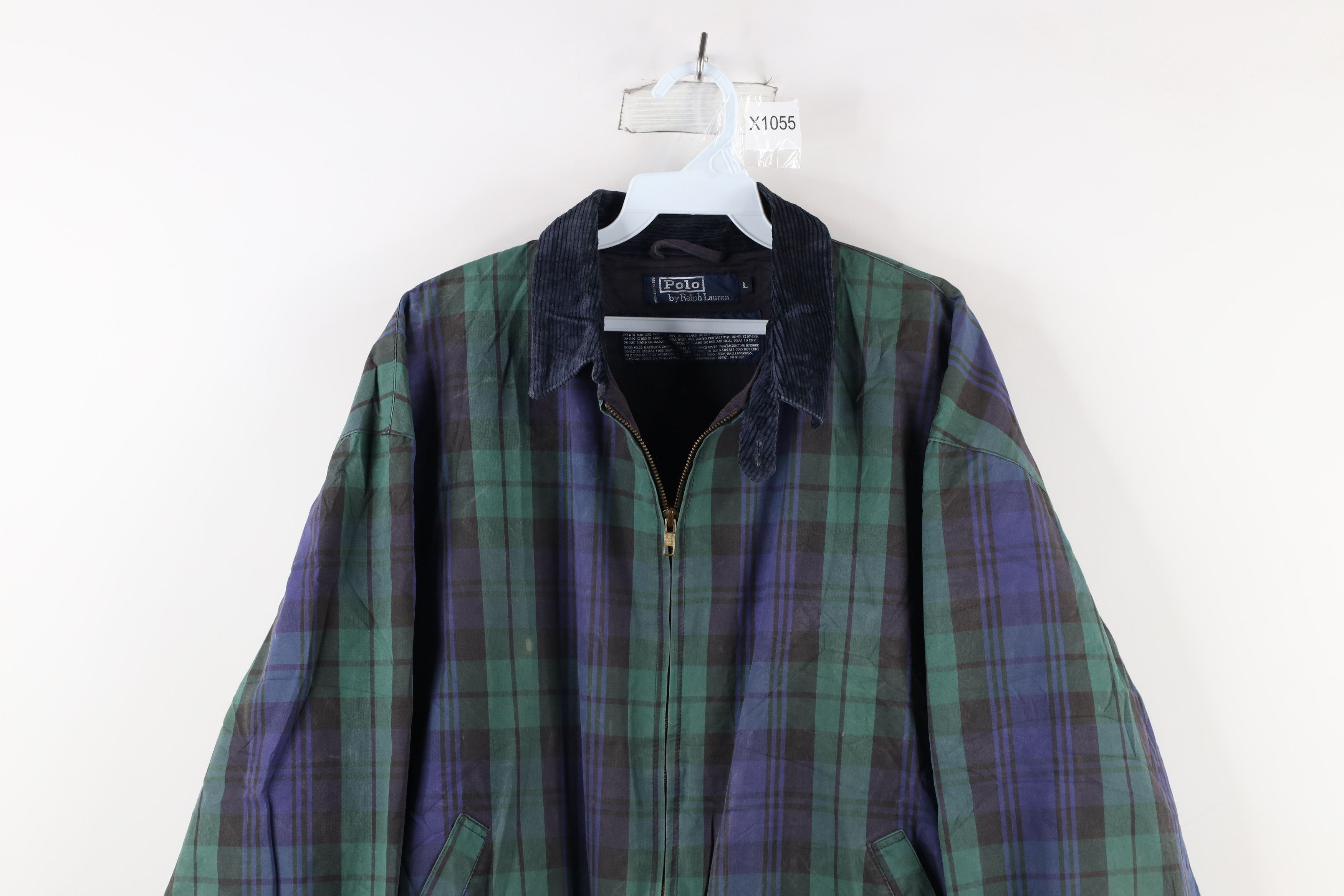 Vintage Ralph outlet Lauren wool shirt jacket navy plaid with brown corduroy M