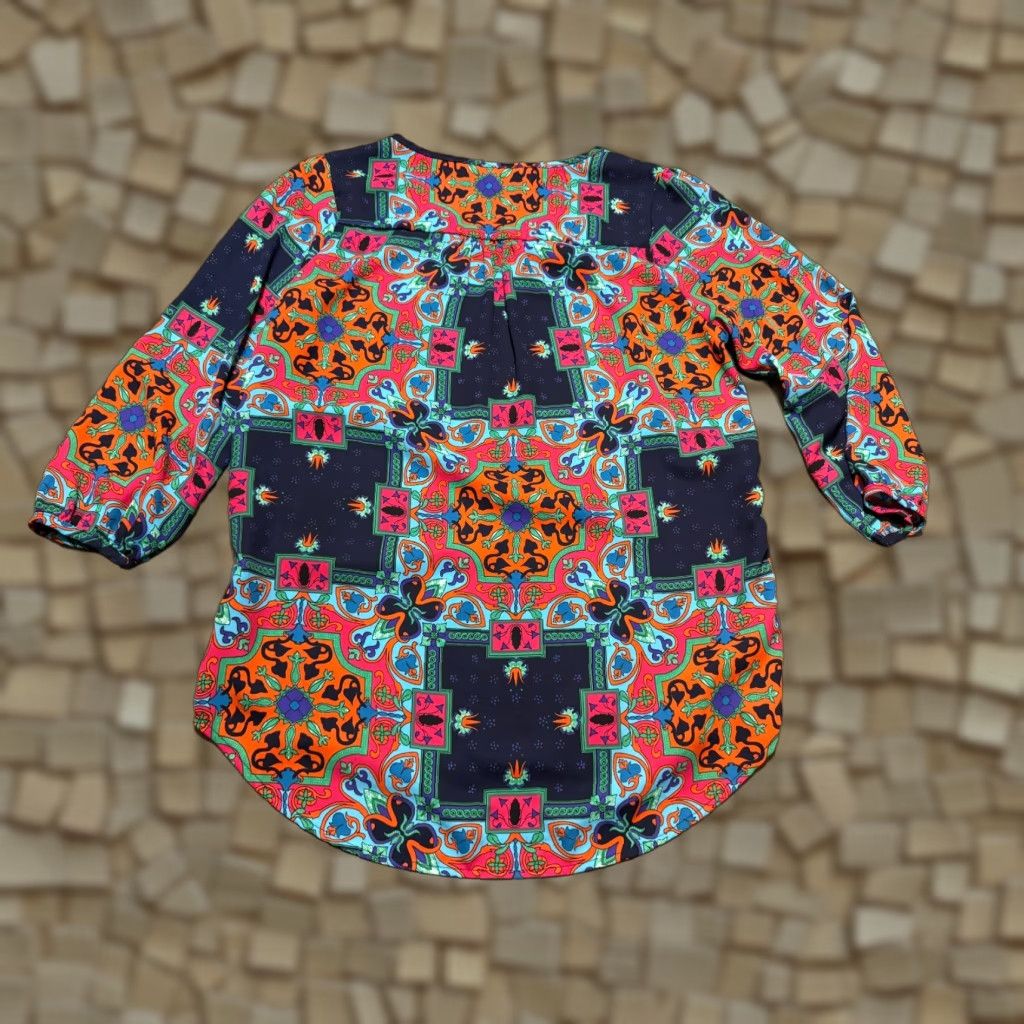 Vintage Mi Ami Shirt Women Medium Blue Pink Orange Green Purple Long Sleeve Printed Blouse Size M / US 6-8 / IT 42-44 - 1 Thumbnail