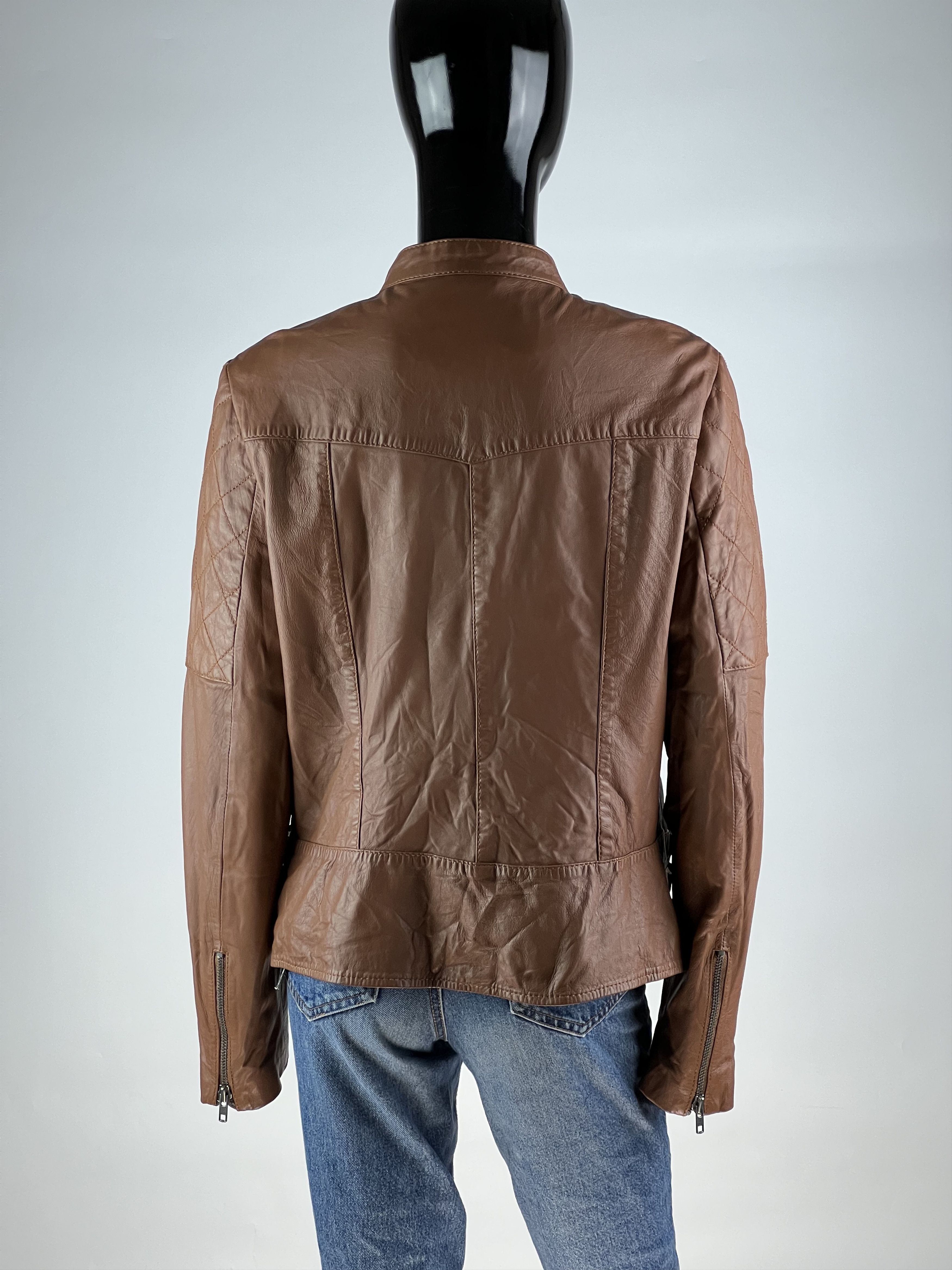Designer Ibana Women's Brown Leather Biker Jacket Size 46 Size L / US 10 / IT 46 - 3 Thumbnail