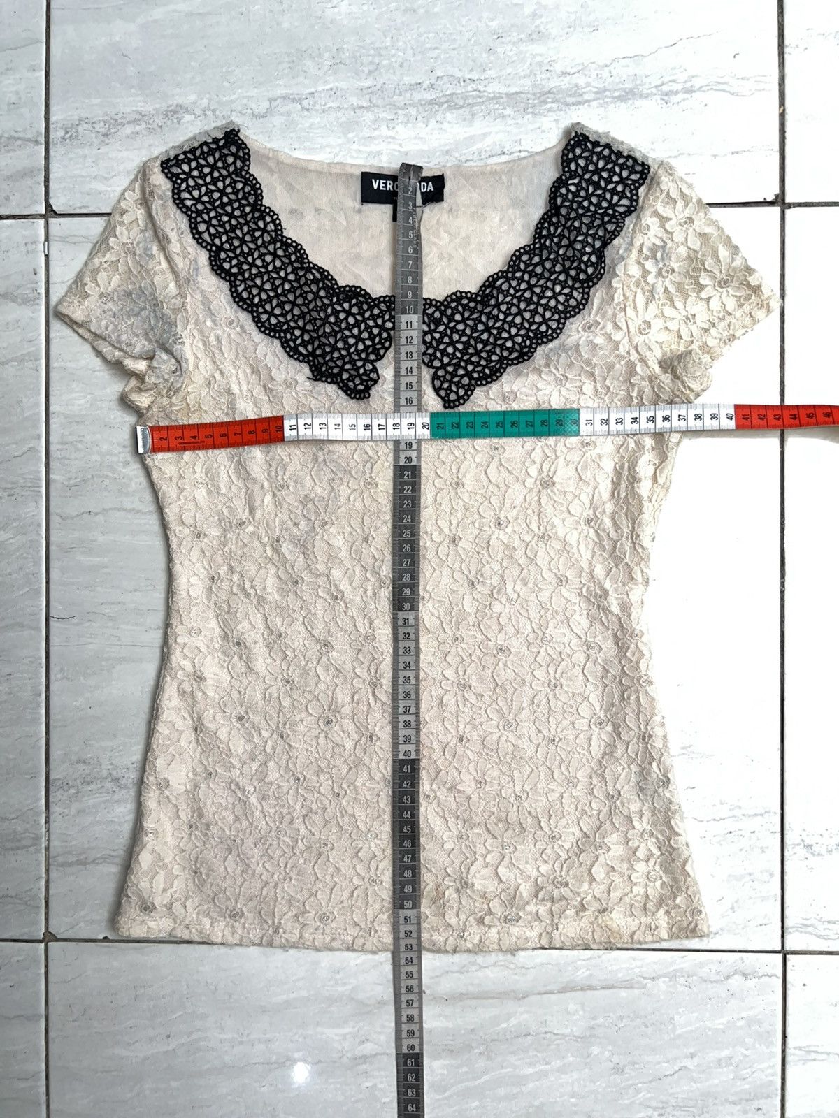 Other VERO MODA Cream Brokat T-shirt Size XS / US 0-2 / IT 36-38 - 2 Thumbnail