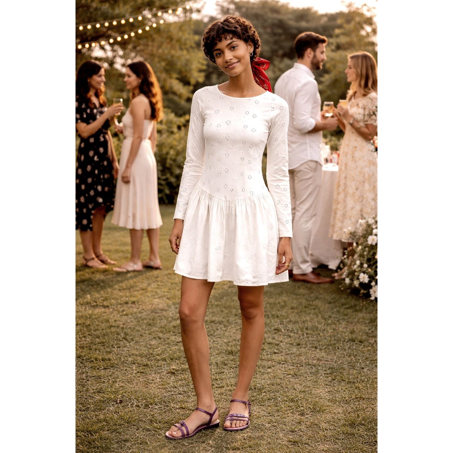 Free People Free People Surley Mini Dress Laser Cut Detail Clean Ivory M Size M / US 6-8 / IT 42-44 - 1 Thumbnail