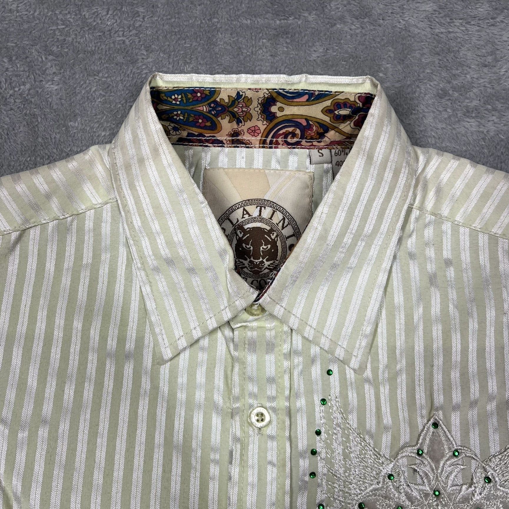 Cougar VINTAGE Platini Jeans Cougar Men’s Shirt Striped Green Button-Up Long Sleeve Size S EUC Size US S / EU 44-46 / 1 - 7 Thumbnail