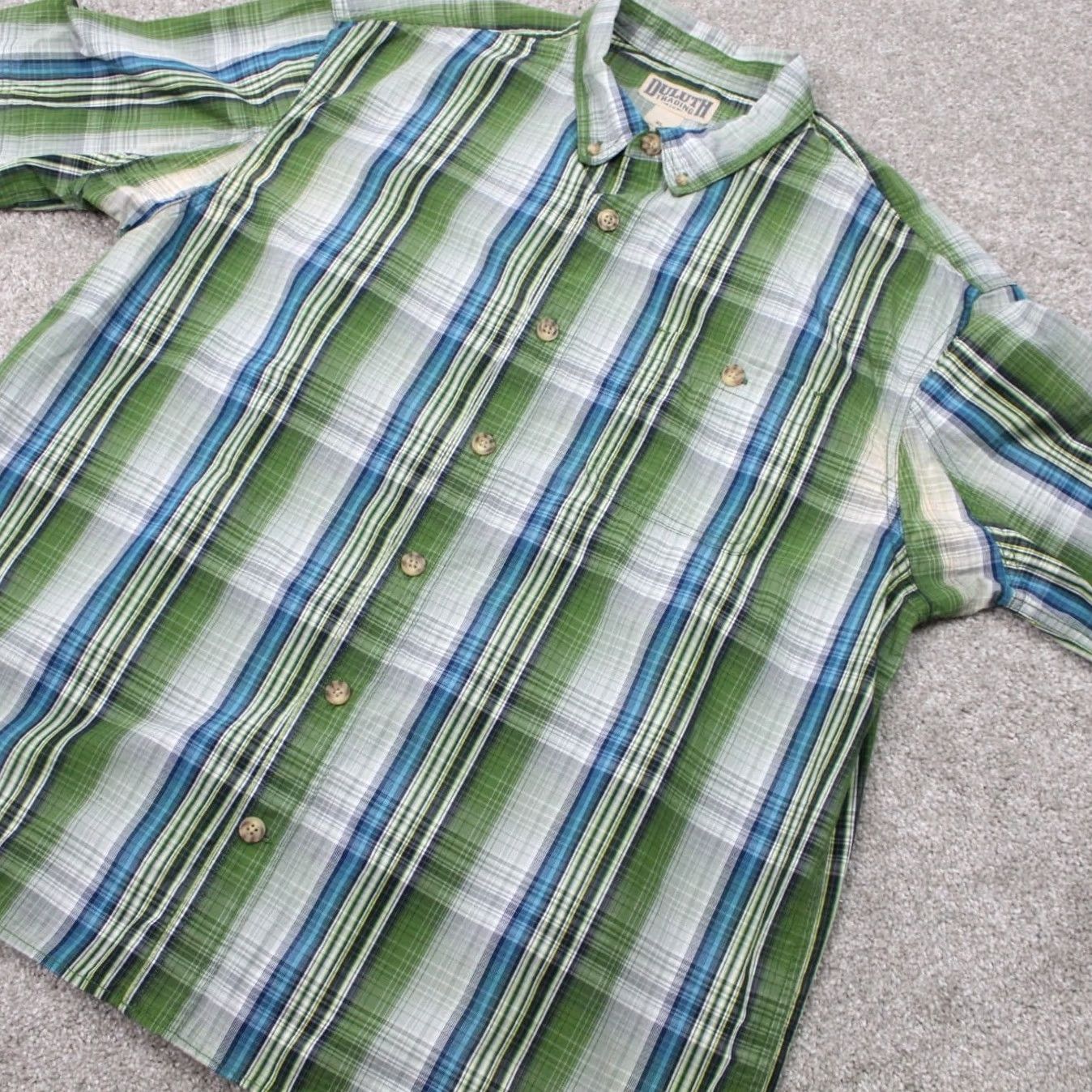 Vintage Duluth Mens XL Button-Up Plaid Shirt Green/Blue/White Cotton Short Sleeve Casual/Workwear, Breathable, Pockets, 26 Chest, Regular Fit, Vintage N/A Size US XL / EU 56 / 4 - 3 Thumbnail