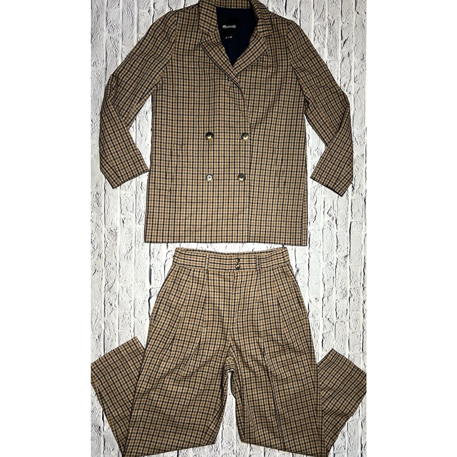Madewell VINTAGE Madewell Caldwell Double Breasted Blazer Desert Check Plaid XS Jacket & Pants 2 Size 26" / US 2 / IT 38 - 3 Thumbnail