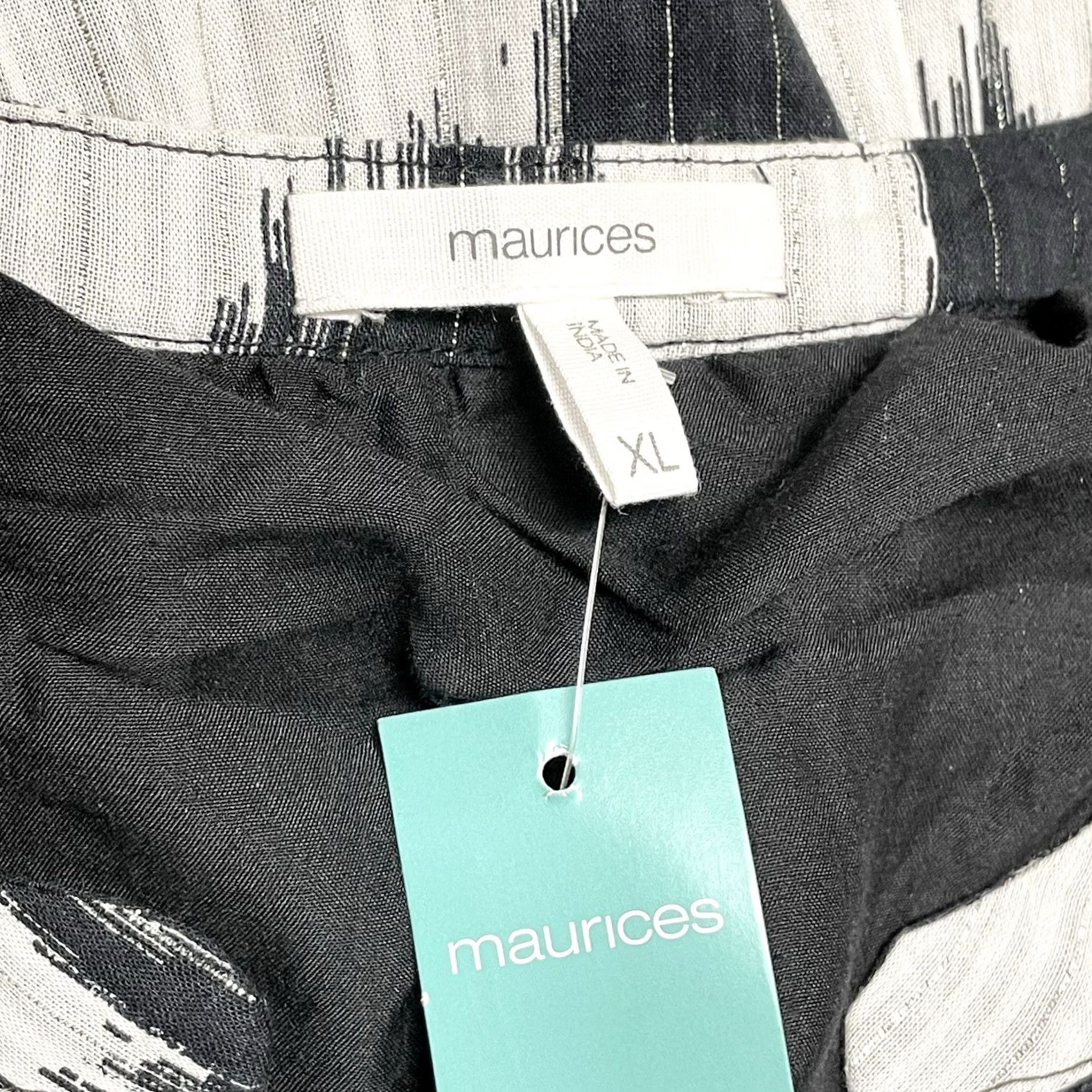 Vintage Maurices Women Skater Dress XL Black/White Abstract Print Ruffle Trim Tie-Waist Mini Dress Size XL / US 12-14 / IT 48-50 - 4 Thumbnail